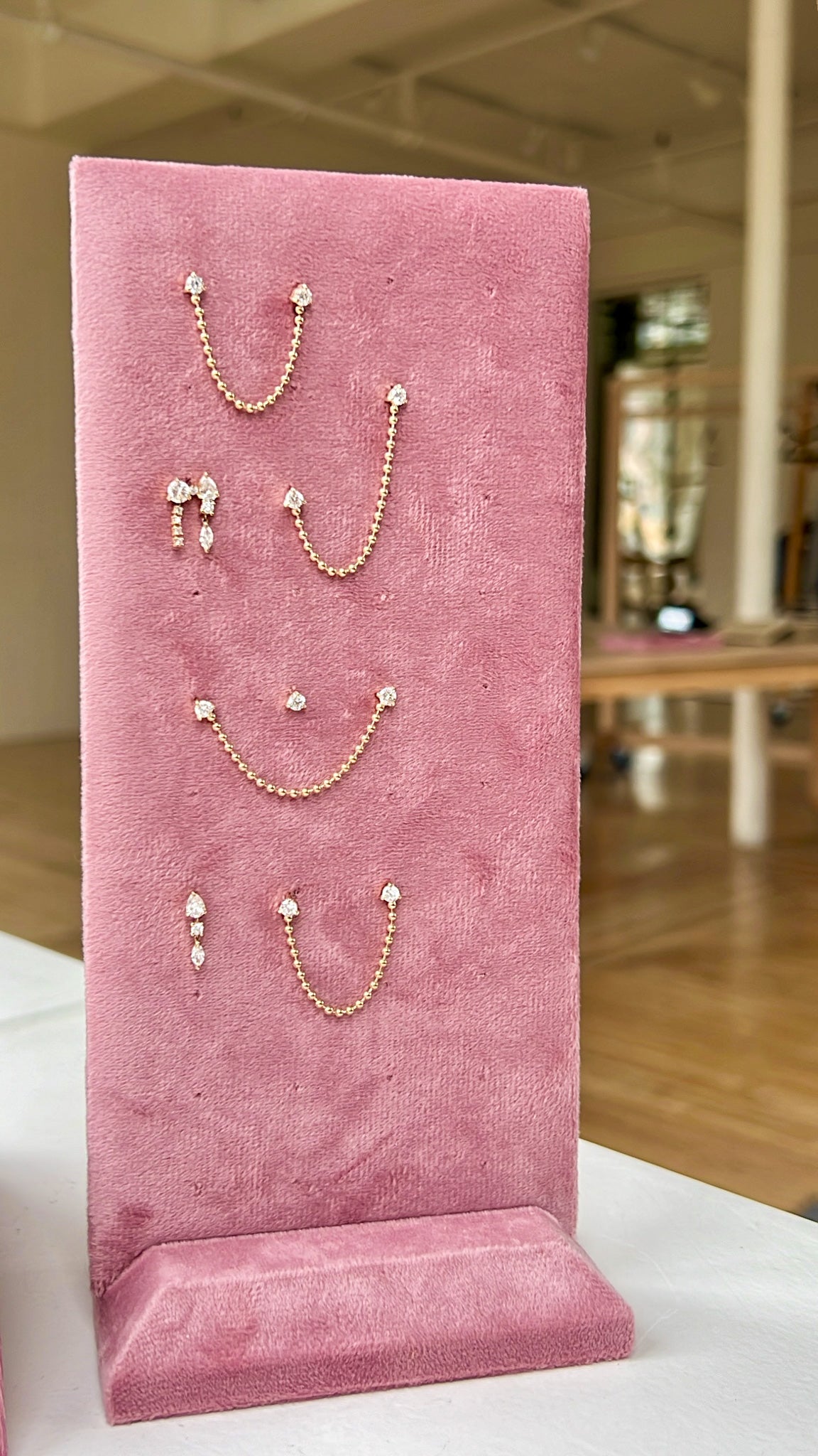 Diamond Ball Chain Connector Earrings