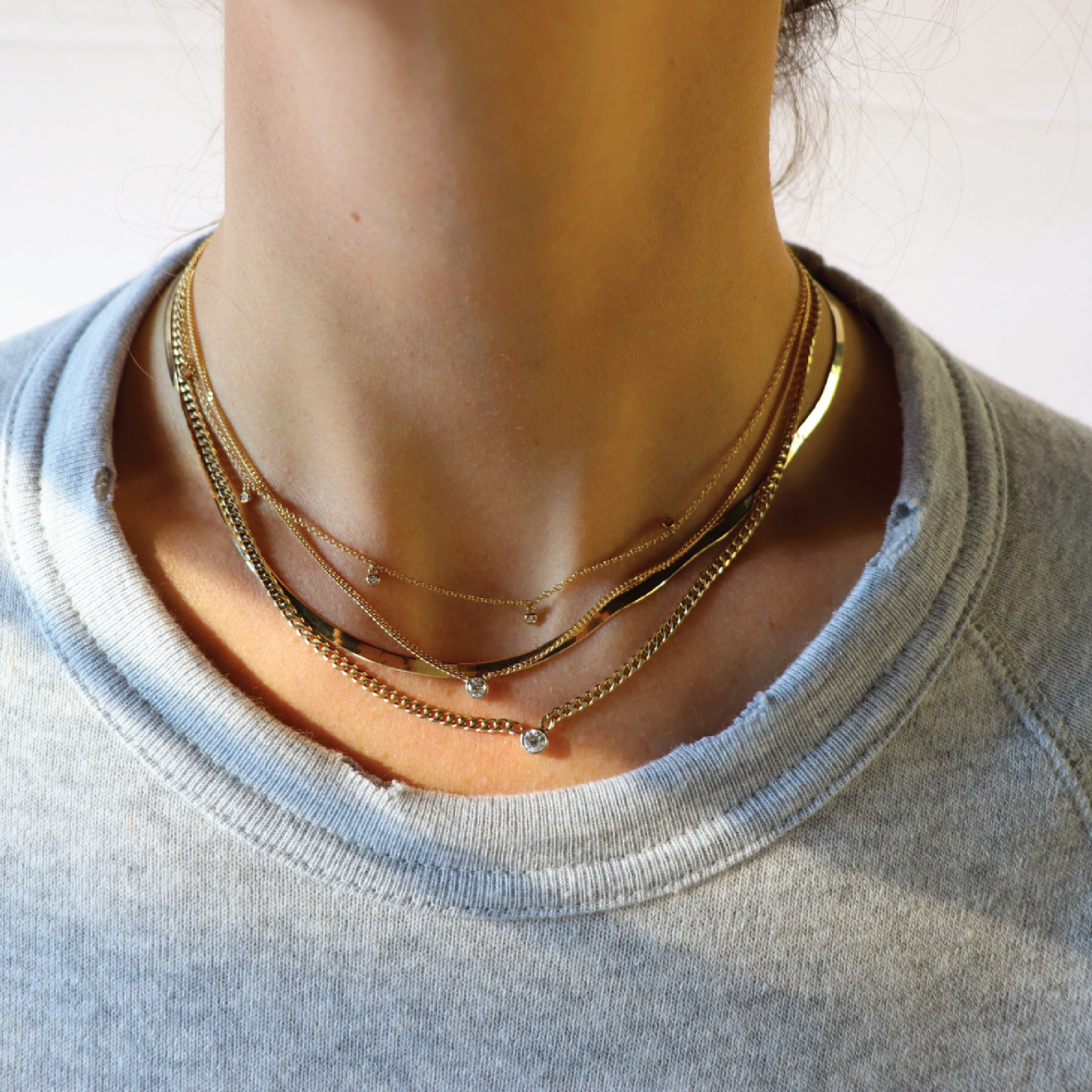 Mini Round Diamond Bezel Curb Chain Necklace