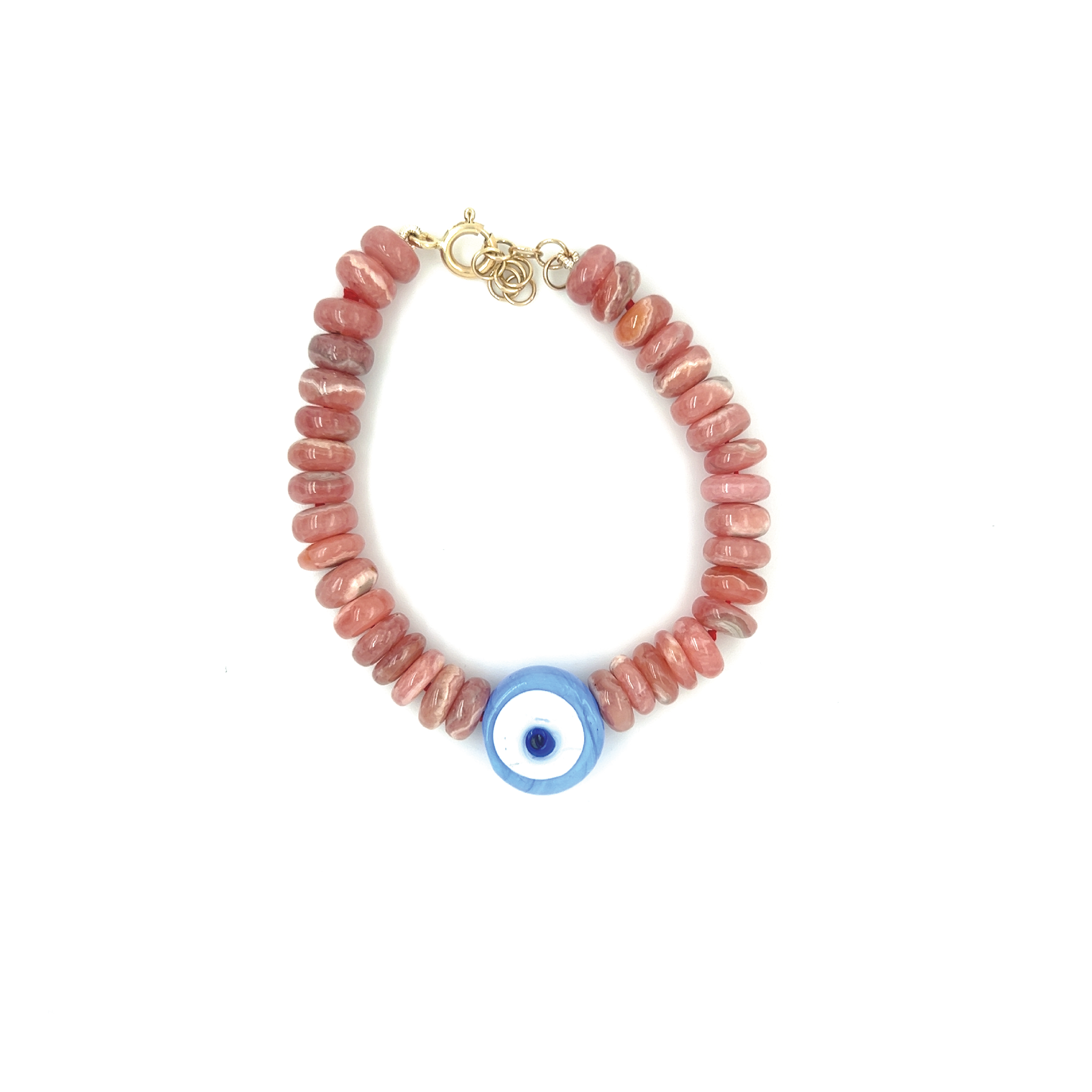 Rhodochrosite Evil Eye Bead Bracelet