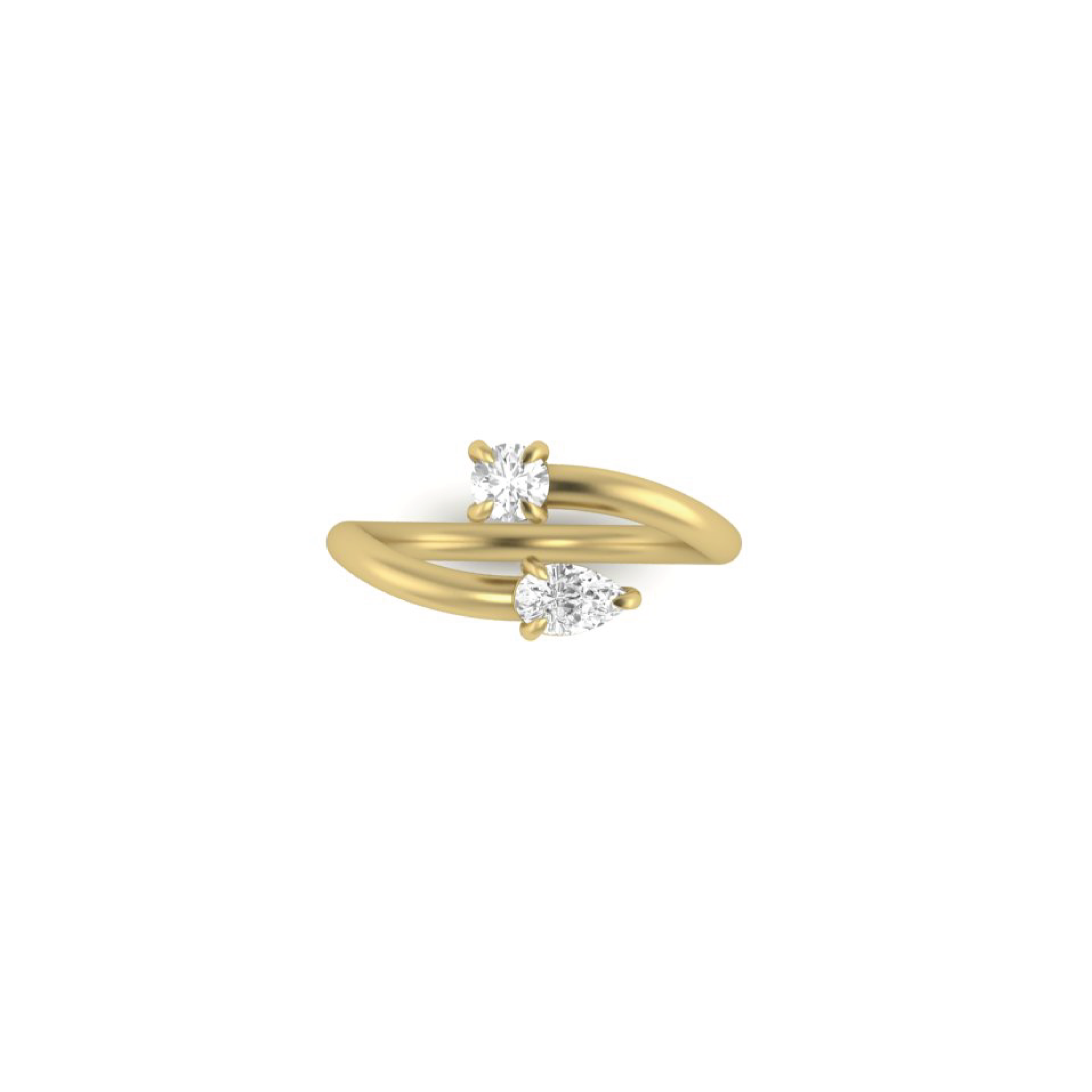 Round and Pear Cut Diamond Cuff Ring
