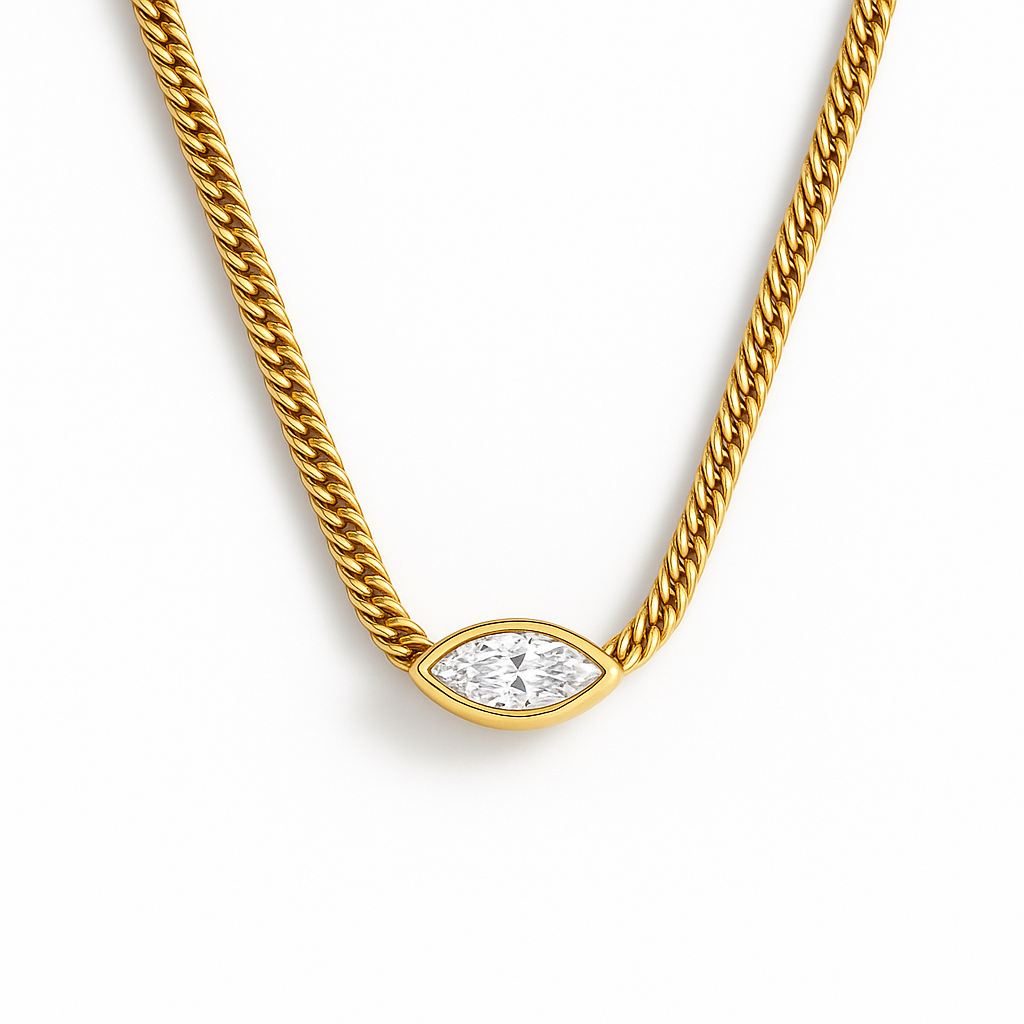 Diamond Marquise Bezel Curb Chain Necklace