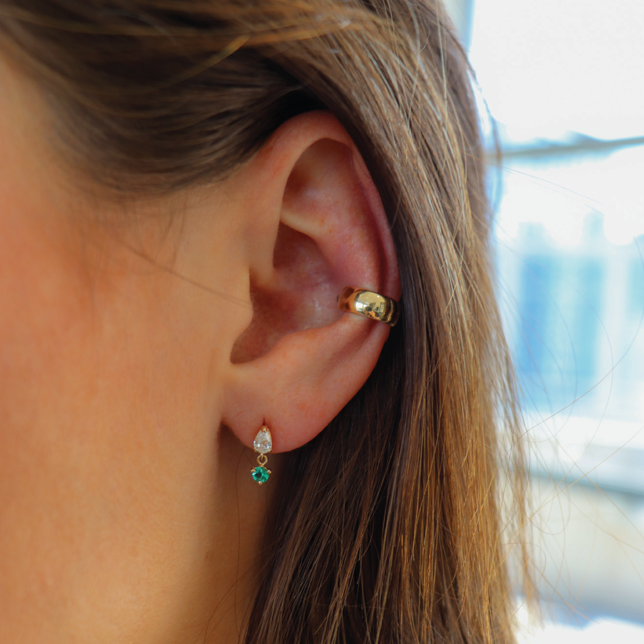 DIAMOND PEAR EMERALD DROP EARRINGS