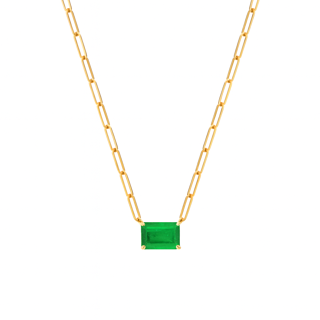 Emerald Cut Emerald Paperclip Necklace