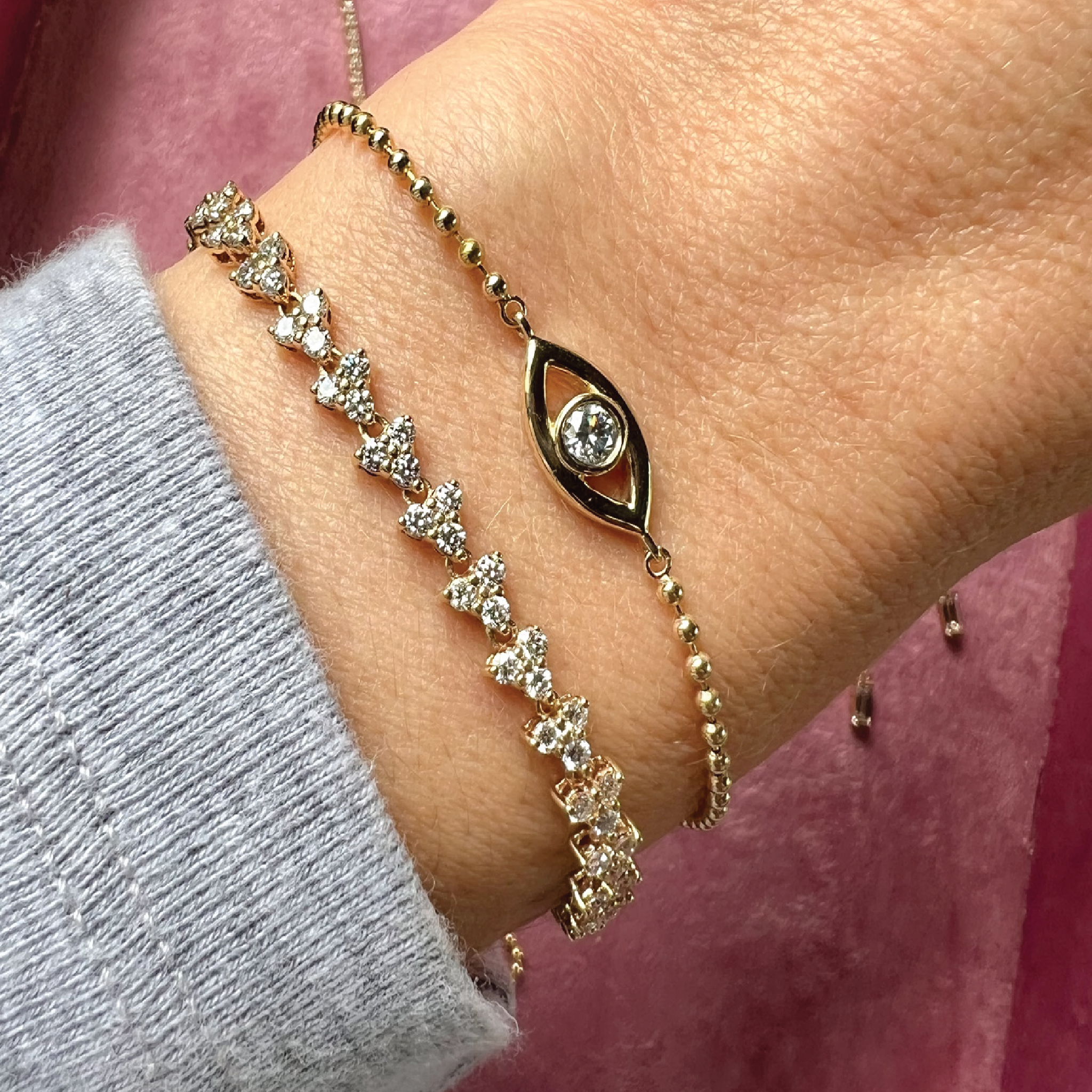 Diamond Evil Eye Ball Chain Bracelet