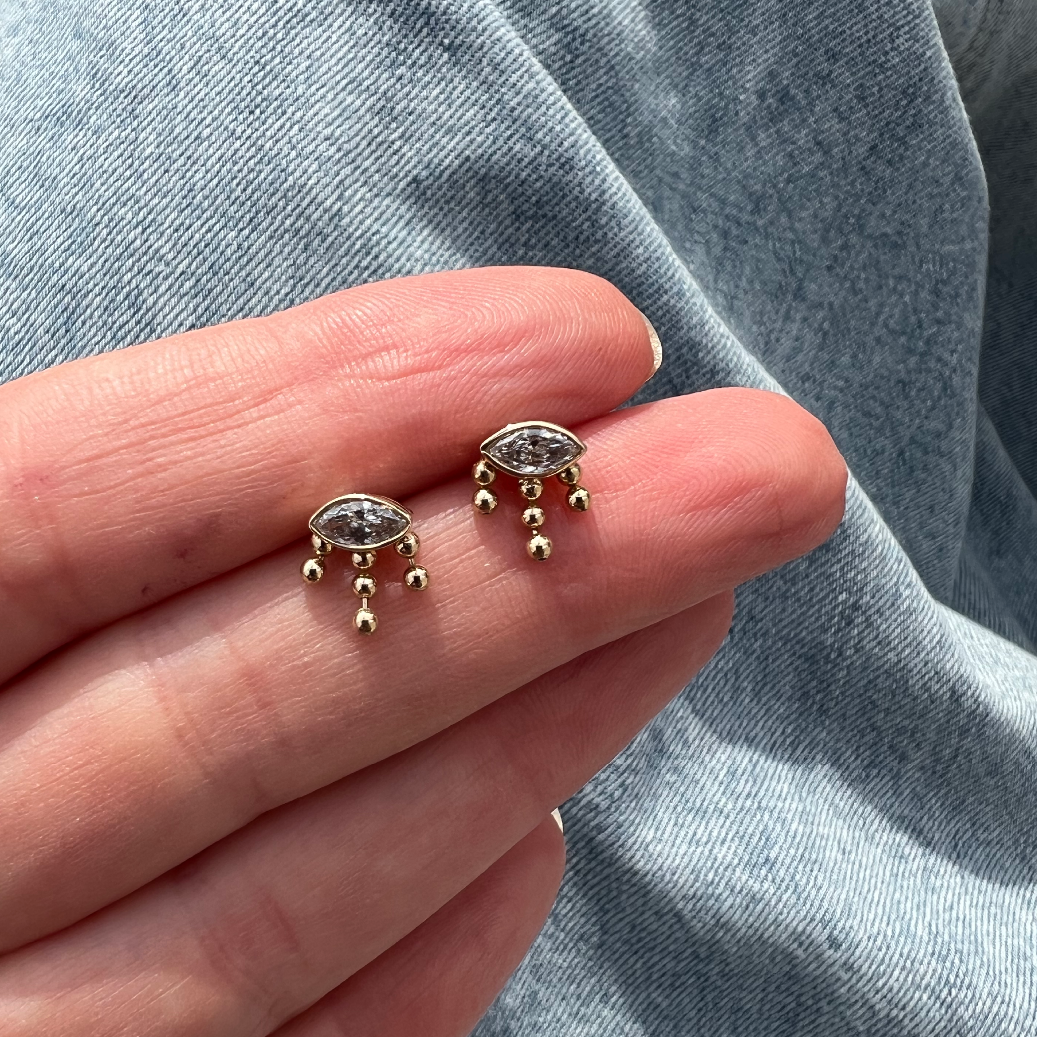 Marquise Bezel Drop Studs