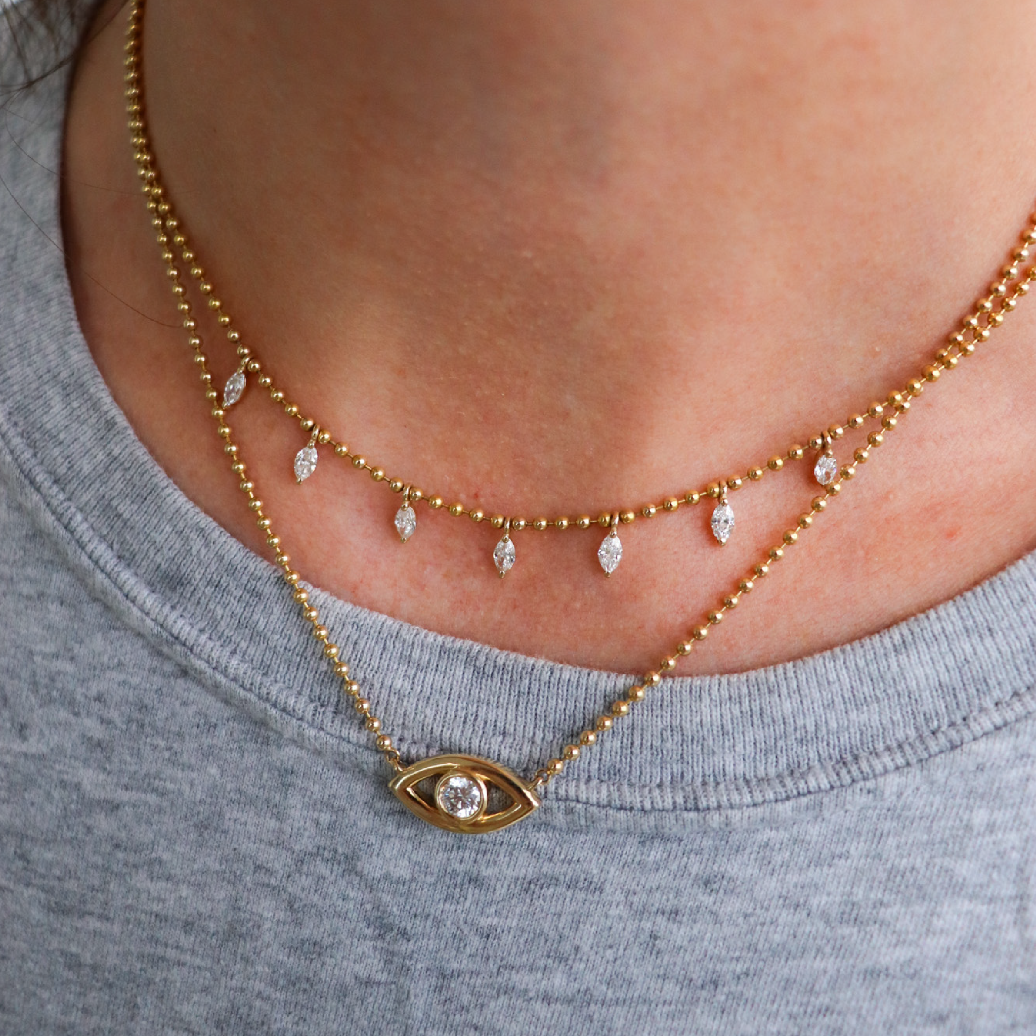 Diamond Evil Eye Ball Chain Necklace