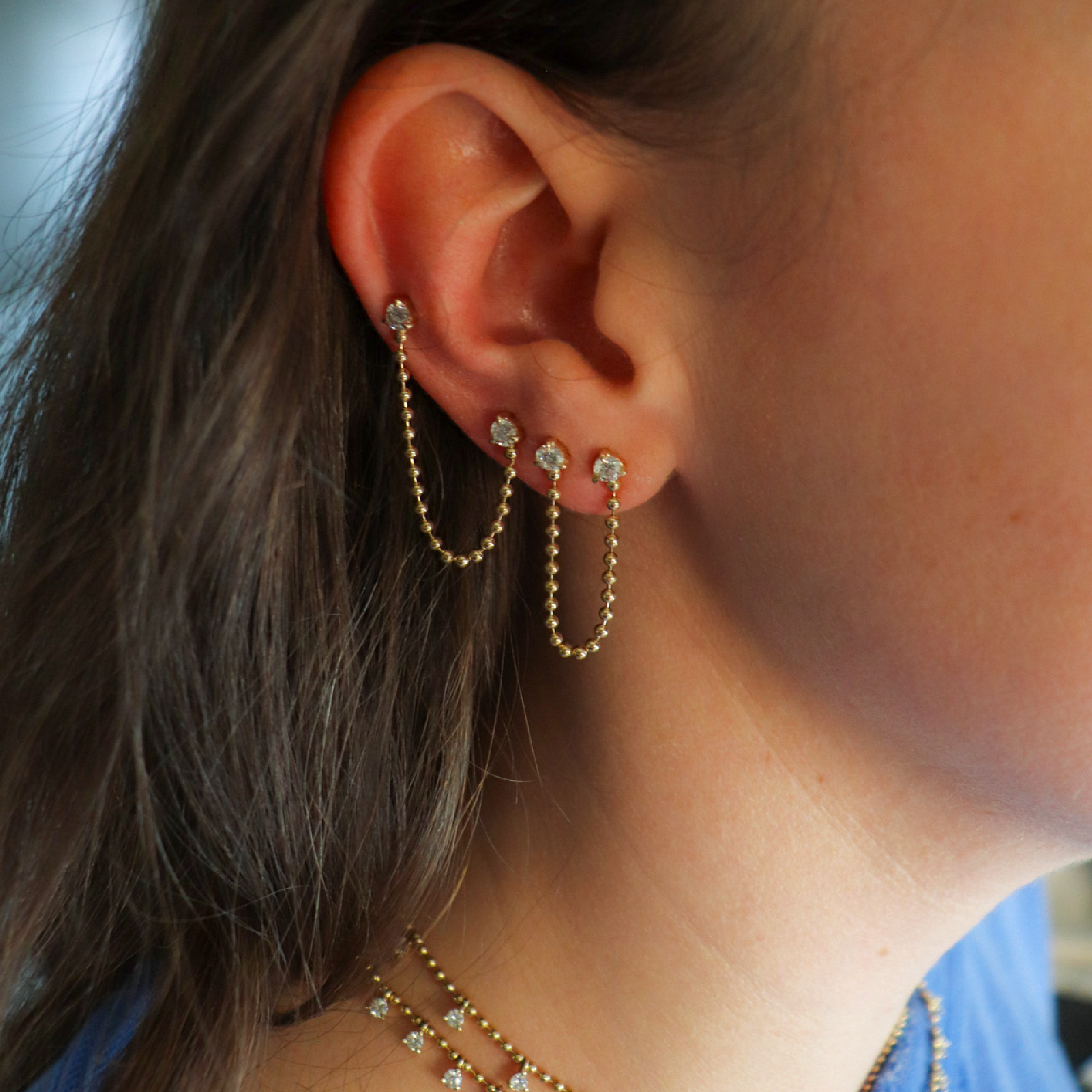 Diamond Ball Chain Connector Earrings