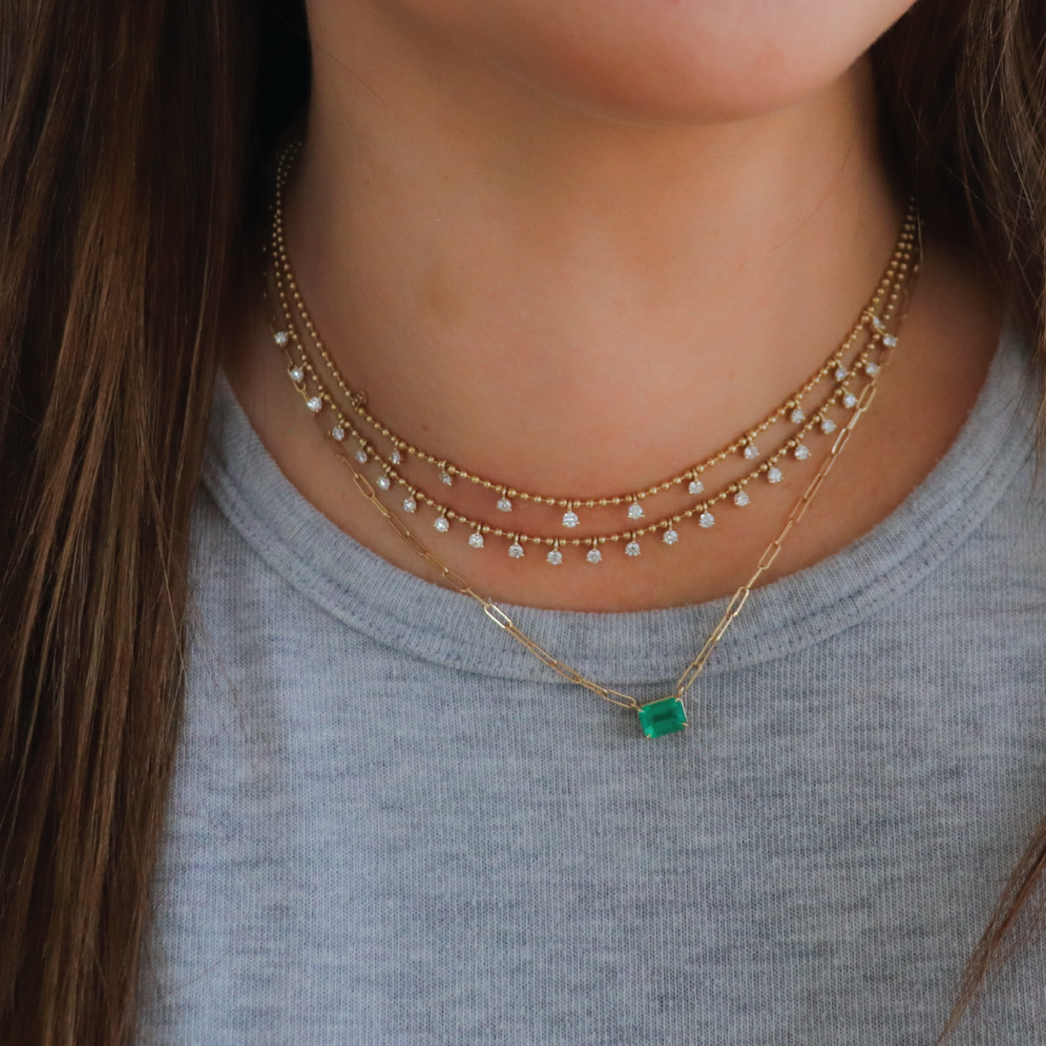 Diamond Fringe Ball Necklace - Half Drop