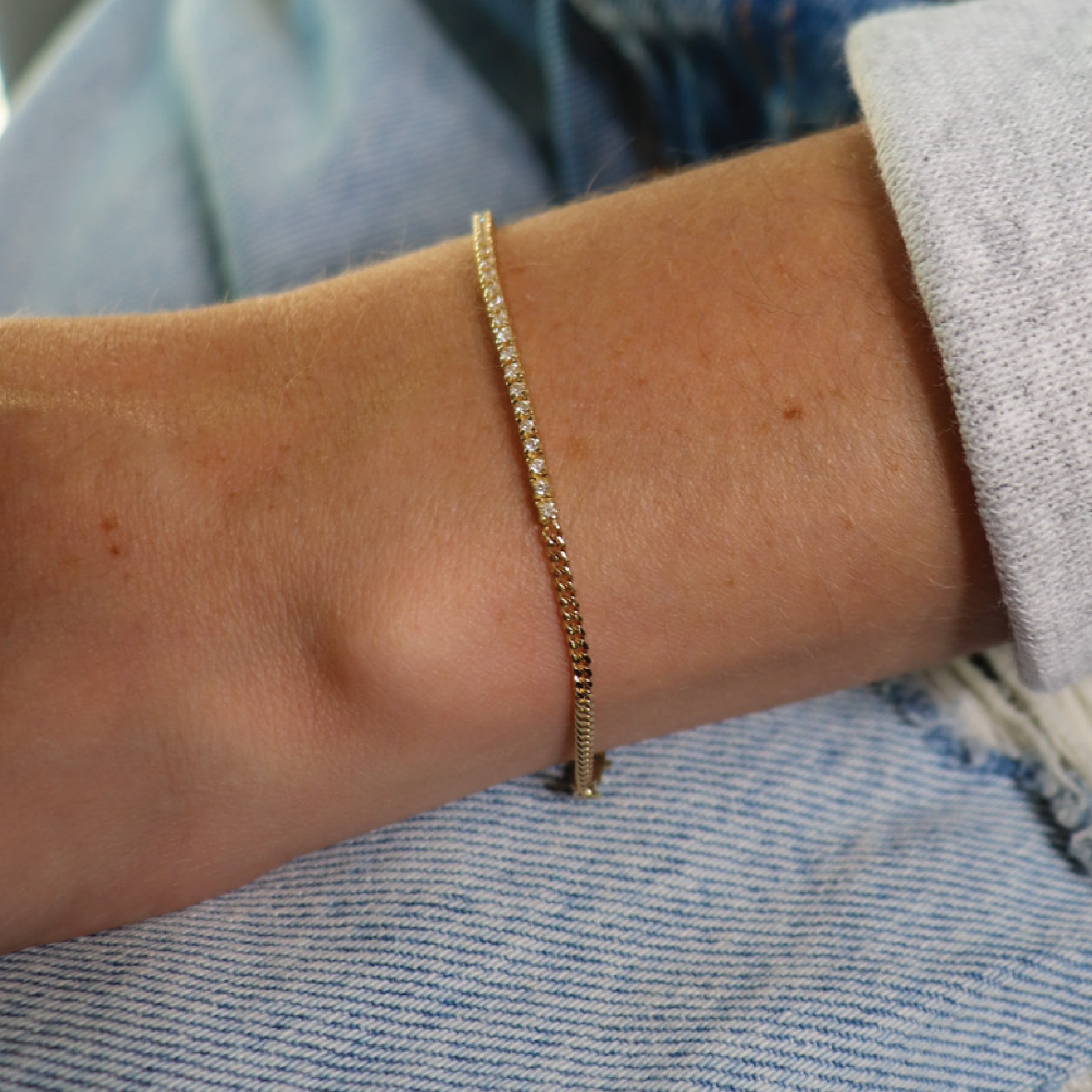 Half Curb Chain Whisper Tennis Bracelet