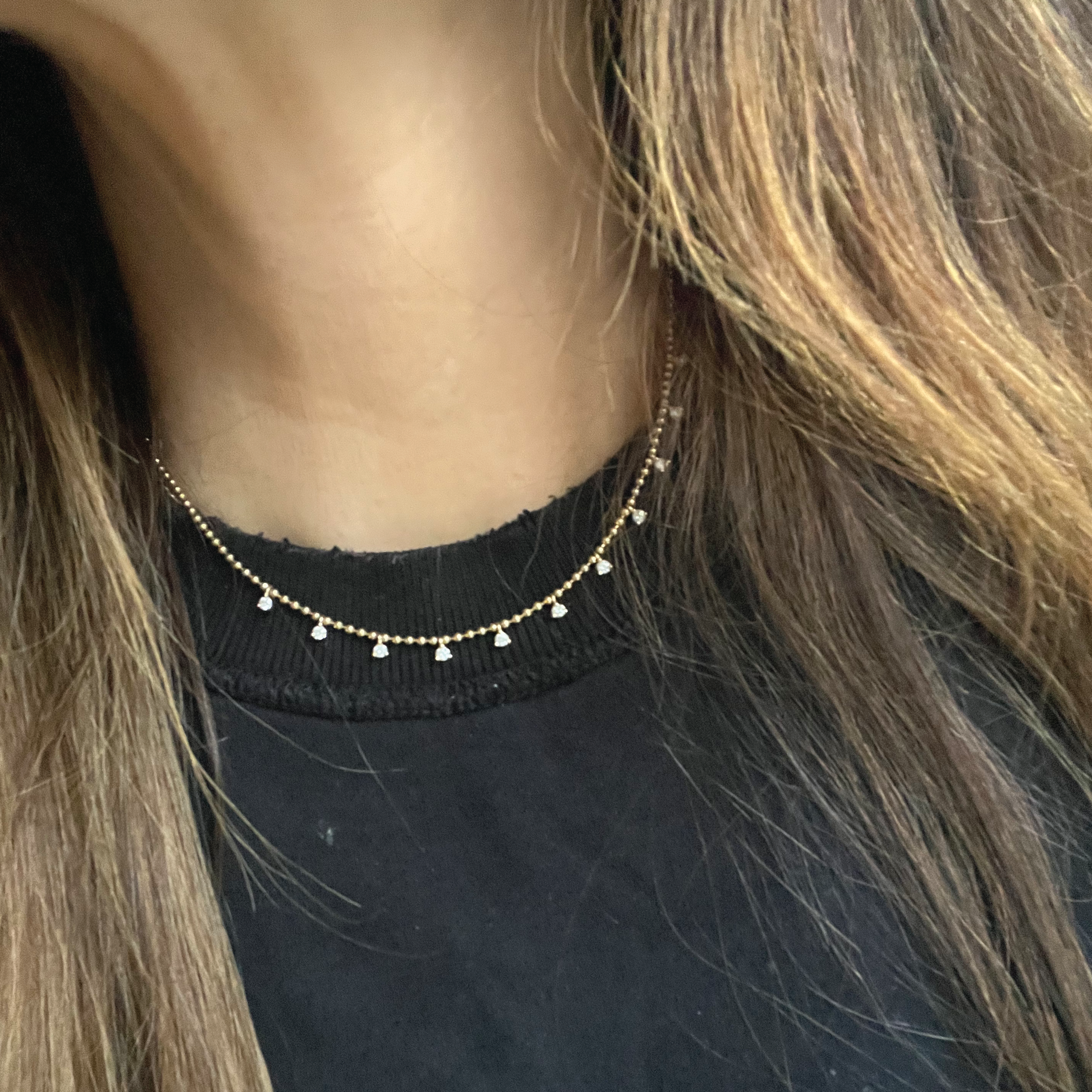 Diamond Fringe Ball Necklace - Half Drop