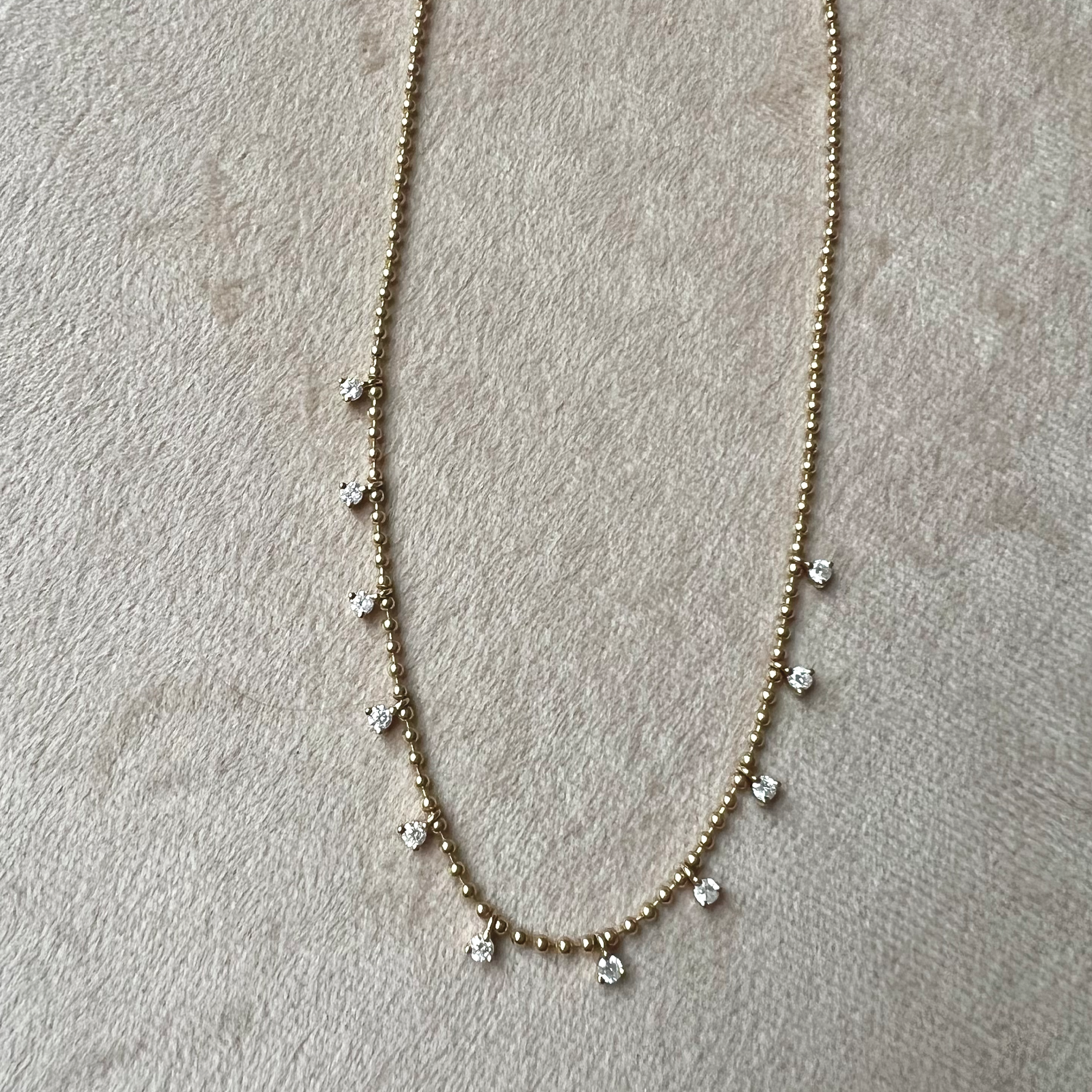 Diamond Fringe Ball Necklace - Half Drop