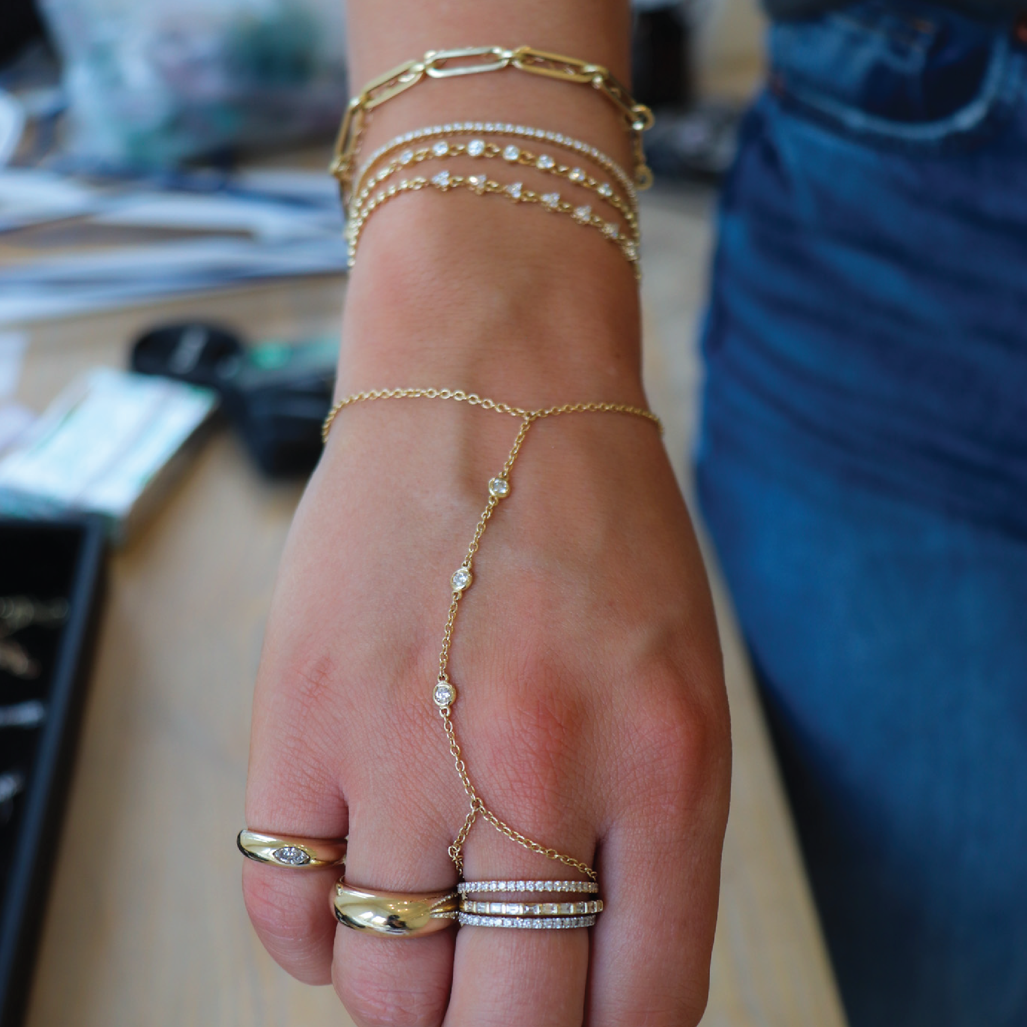 3x Diamond Bezel Hand Chain_