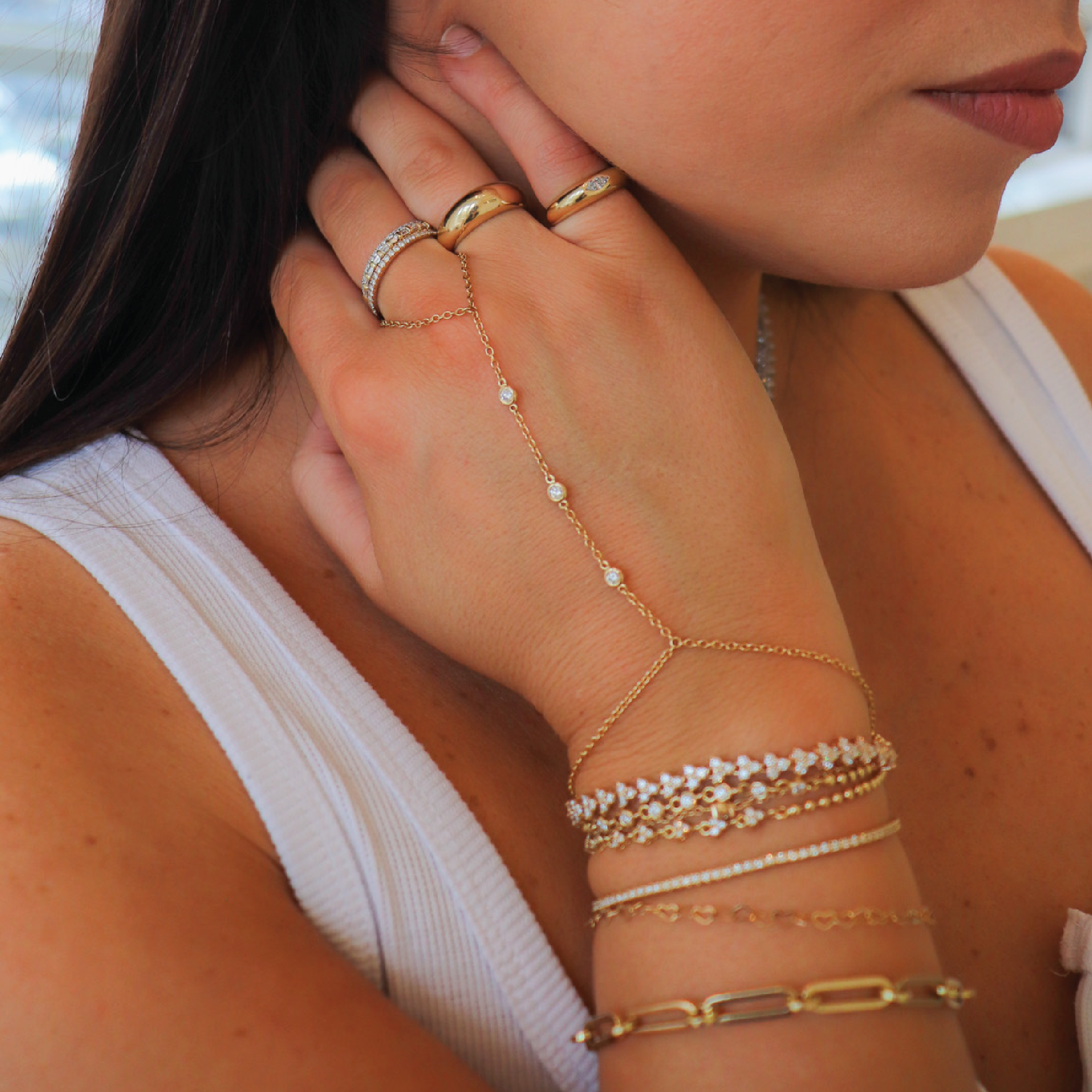 3x Diamond Bezel Hand Chain_