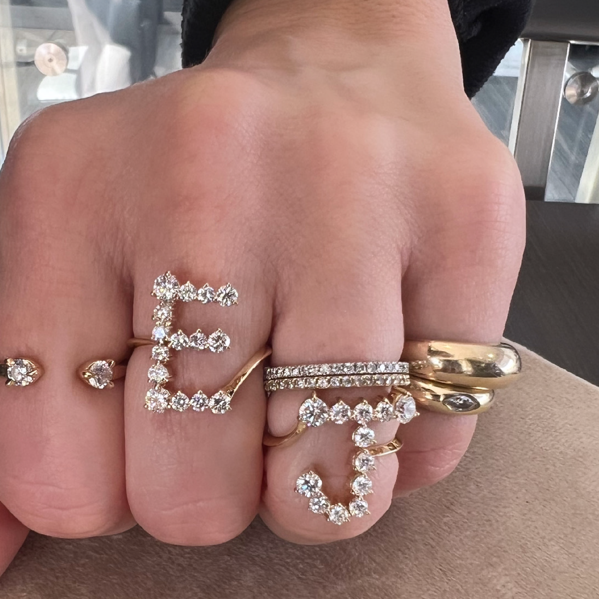 "E" Jumbo Diamond Letter Ring