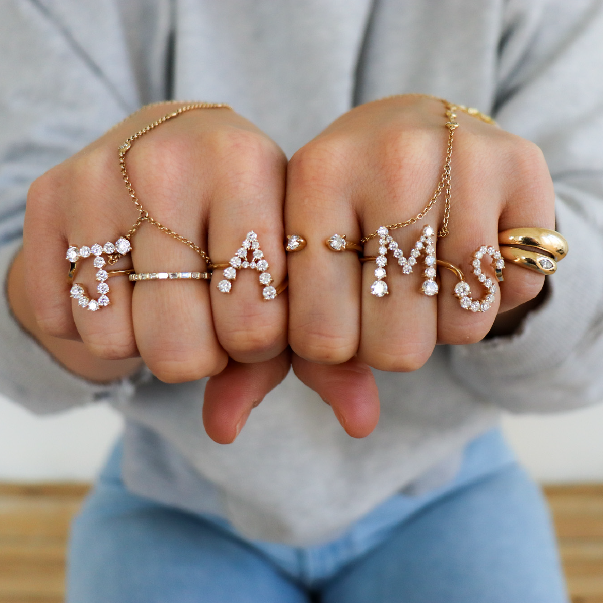 "M" Jumbo Diamond Letter Ring