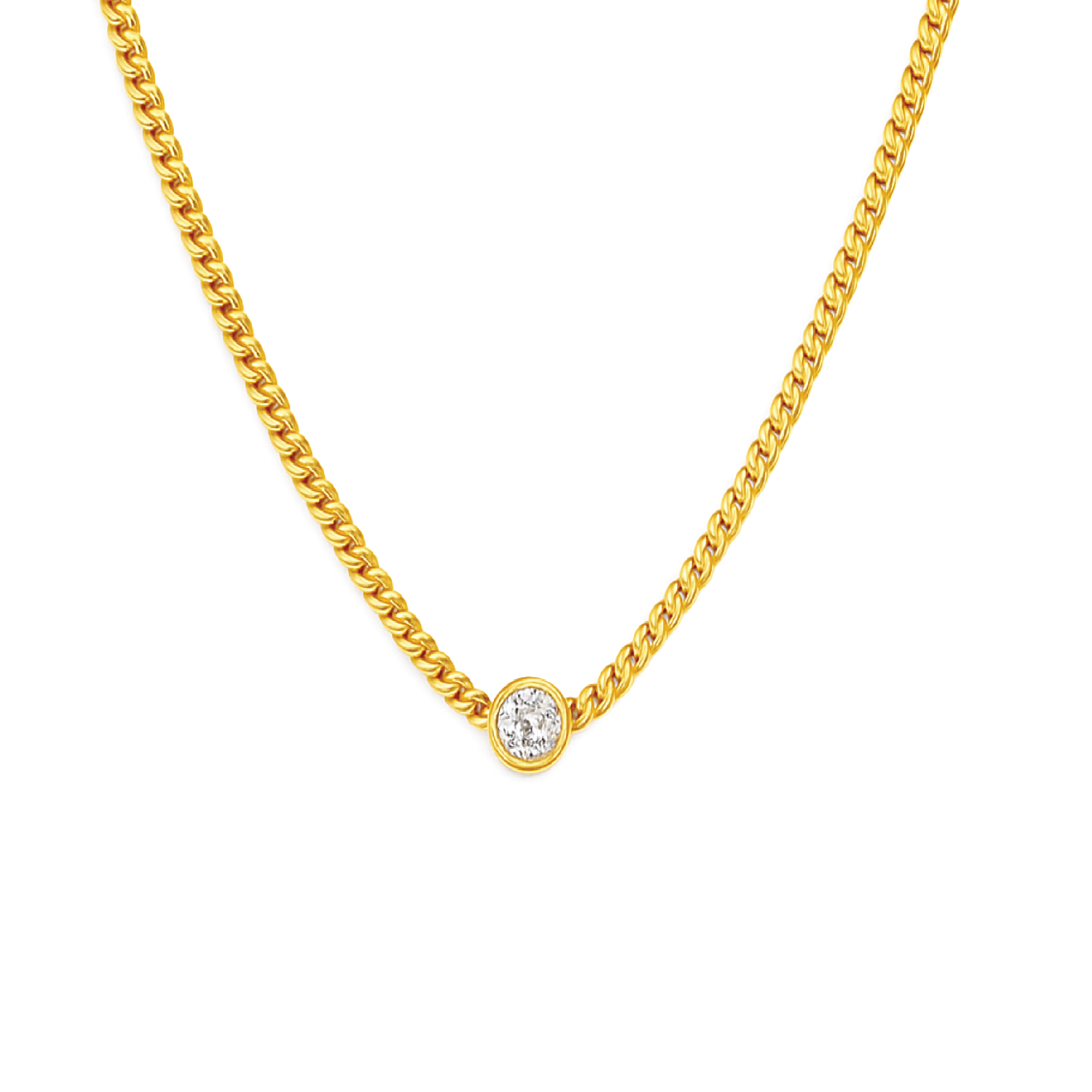 Mini Round Diamond Bezel Curb Chain Necklace