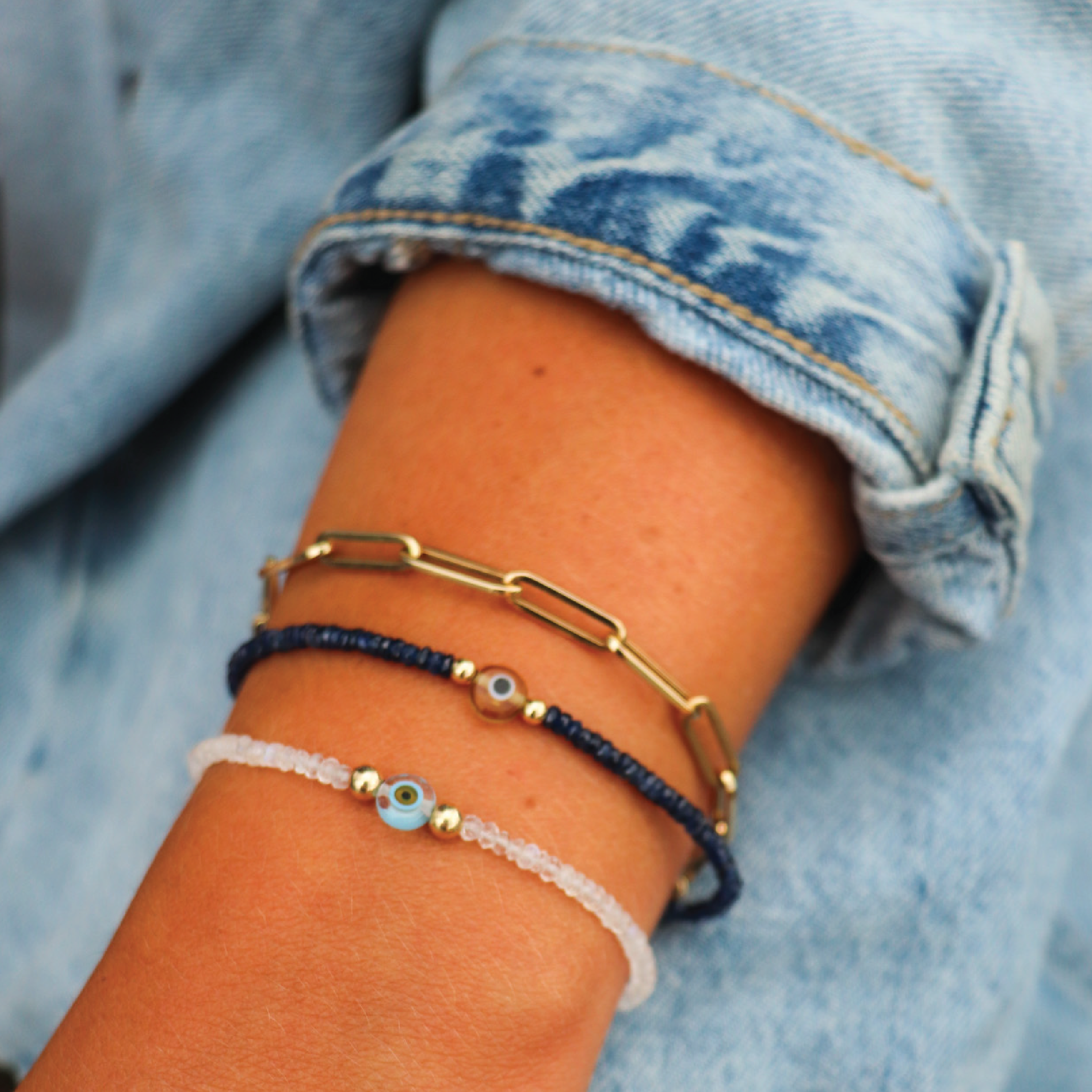Moonstone Evil Eye Strand Bracelet