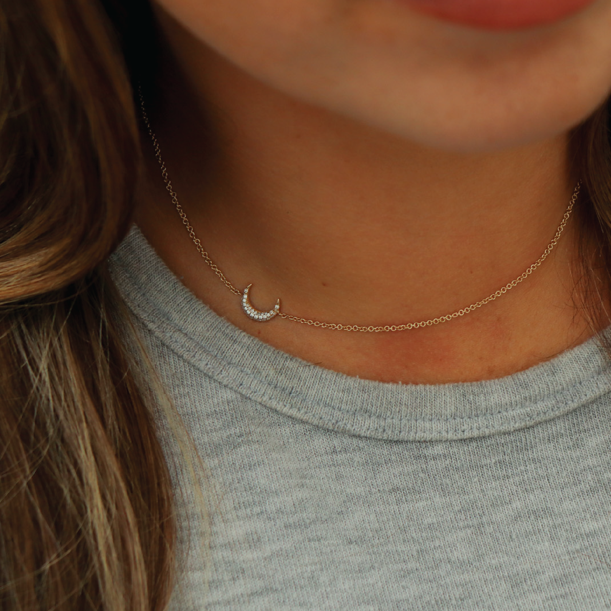 Asymmetrical Pave Moon Necklace