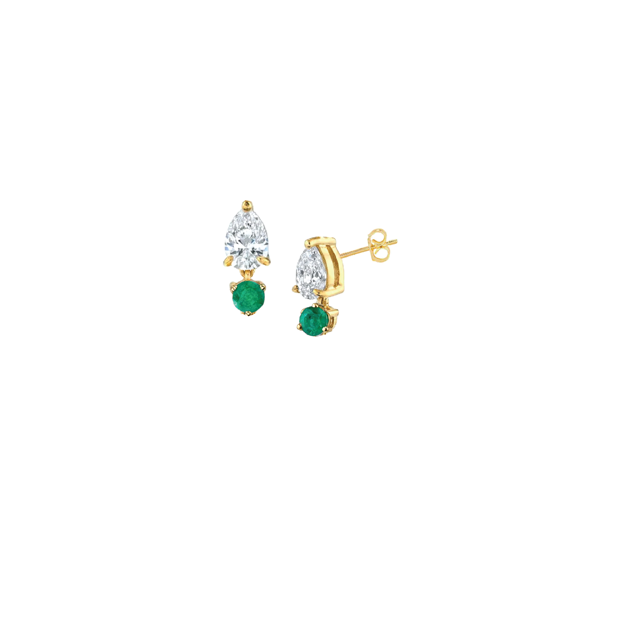 DIAMOND PEAR EMERALD DROP EARRINGS