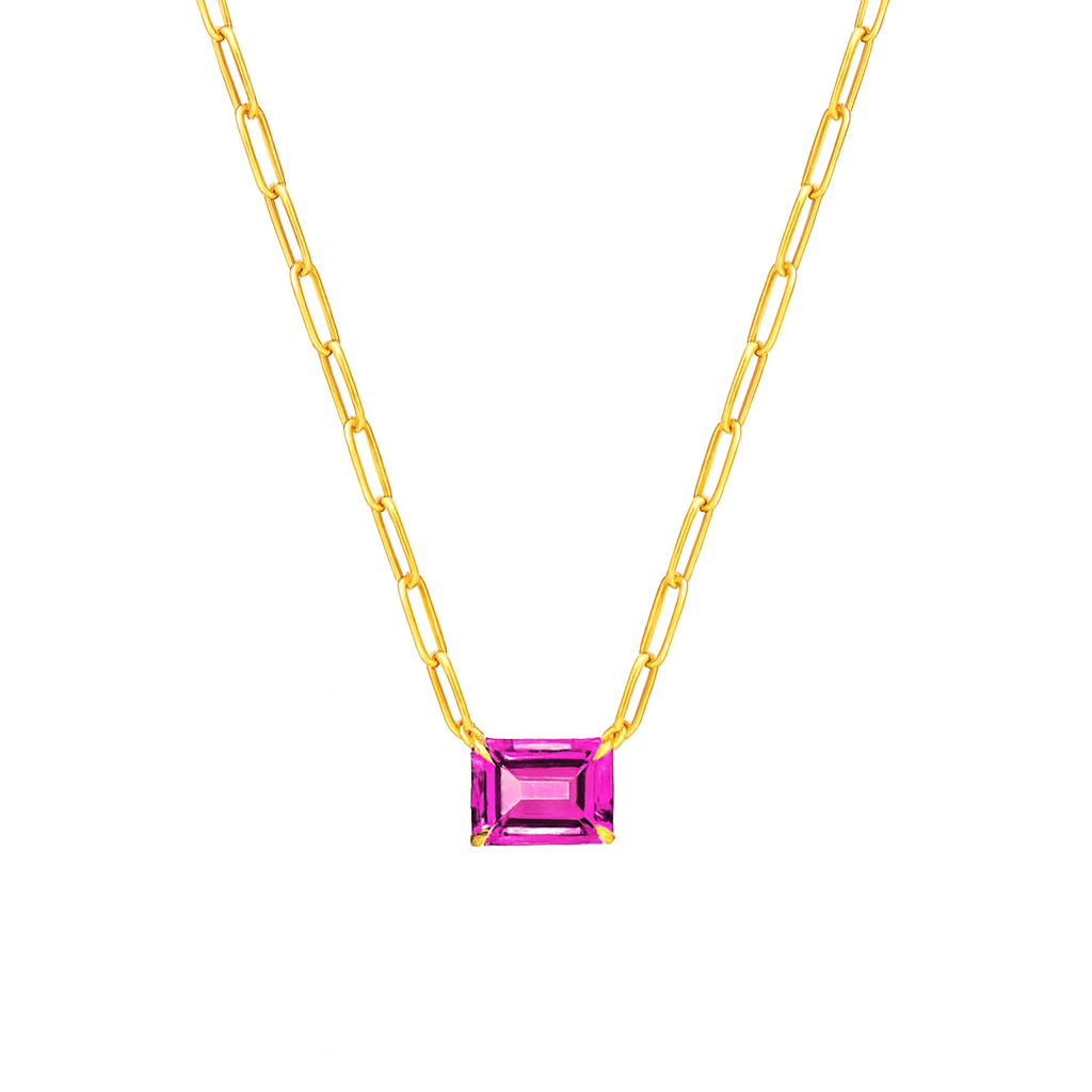 Emerald Cut Pink Topaz Paperclip Necklace