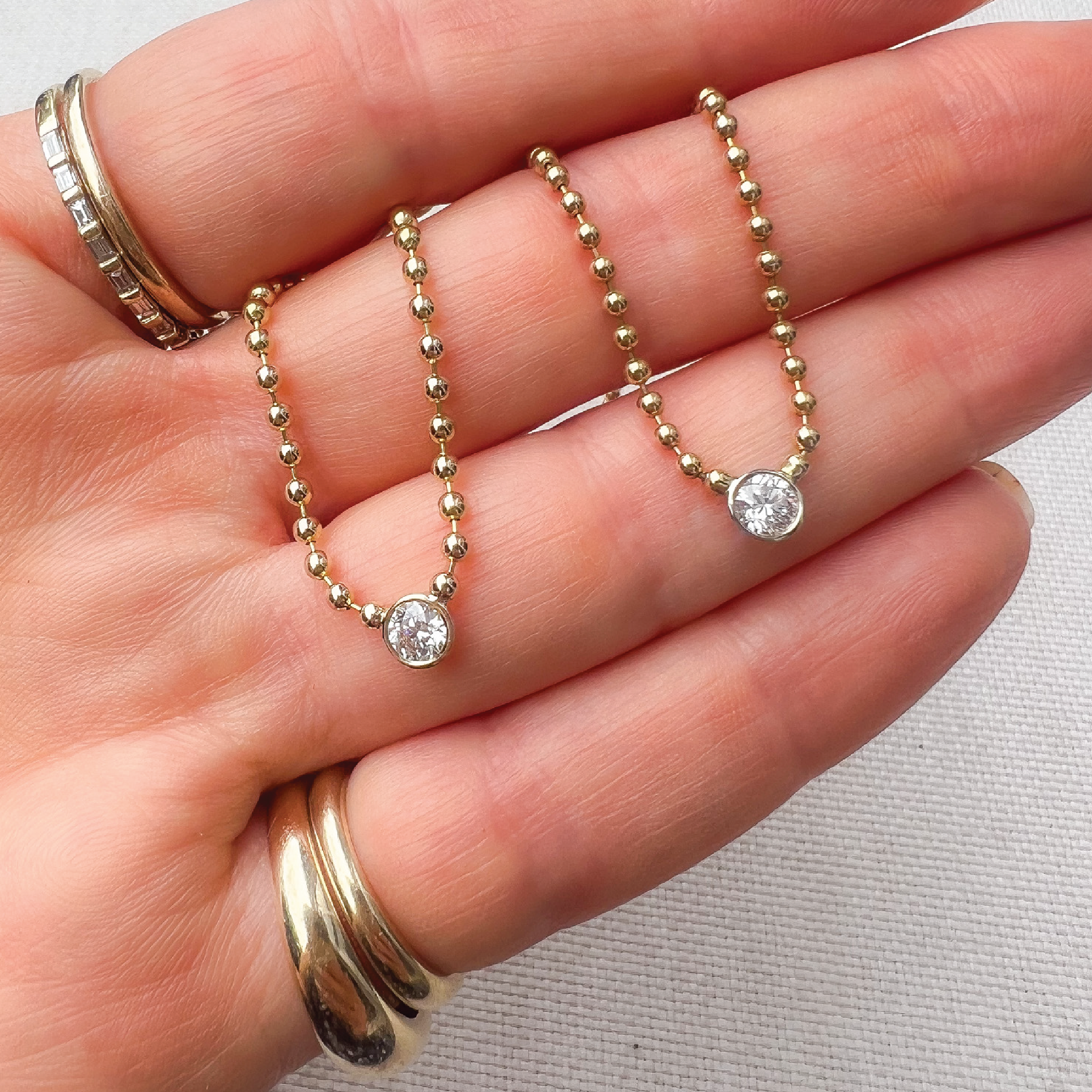 Round Diamond Bezel Ball Chain Necklace