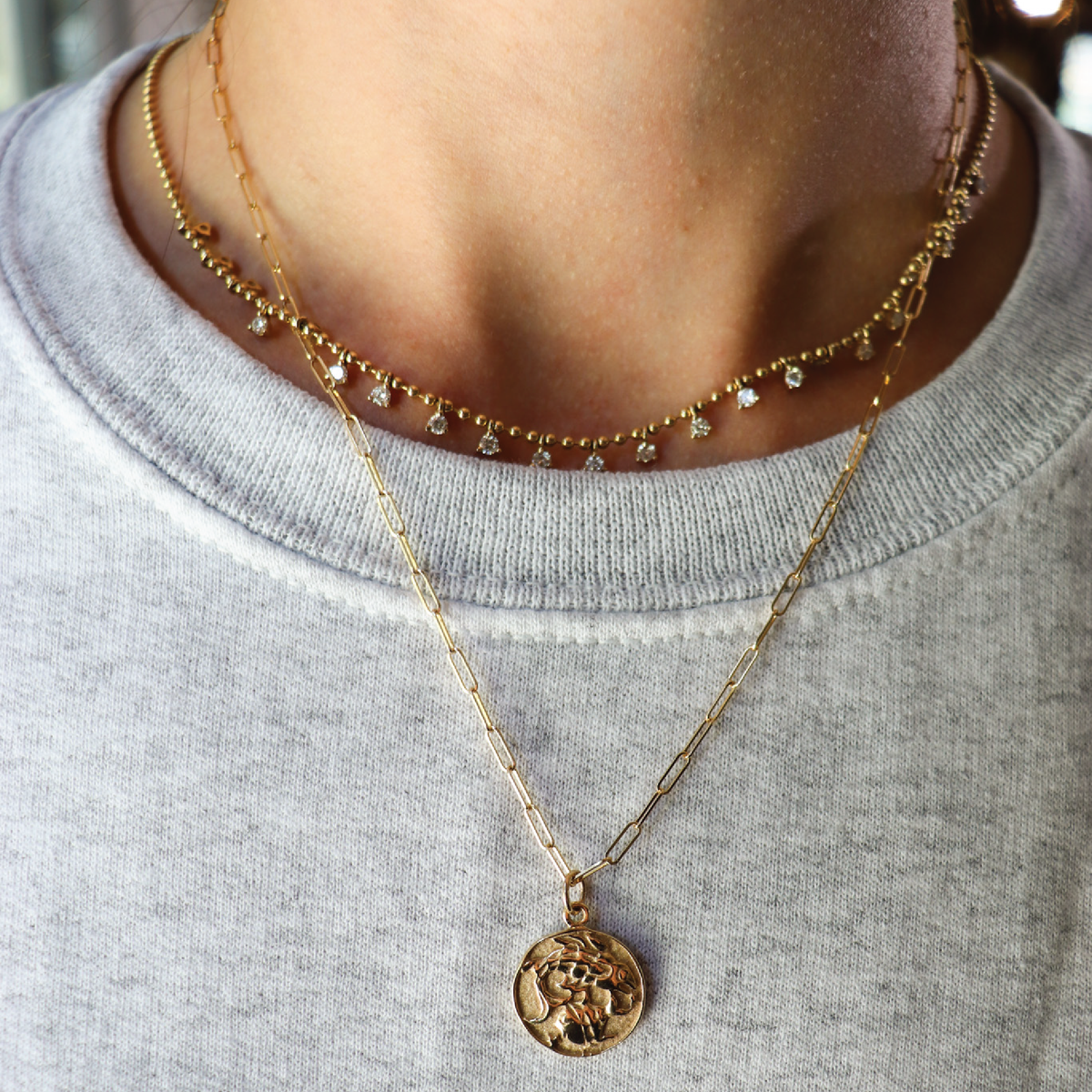 ネックレス・ペンダント [Ostkaka] Femina Ball Chain Necklace Gold Kenna Layered Necklace - Gold/Pavé – Pre-layered tennis
