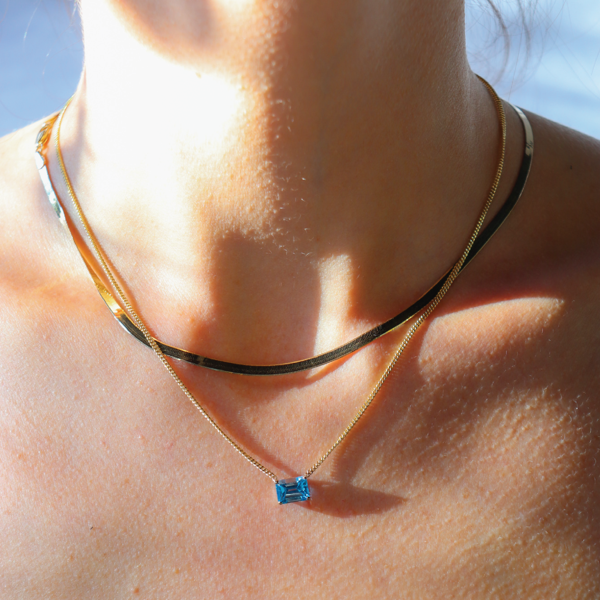 Blue Topaz Curb Chain Necklace