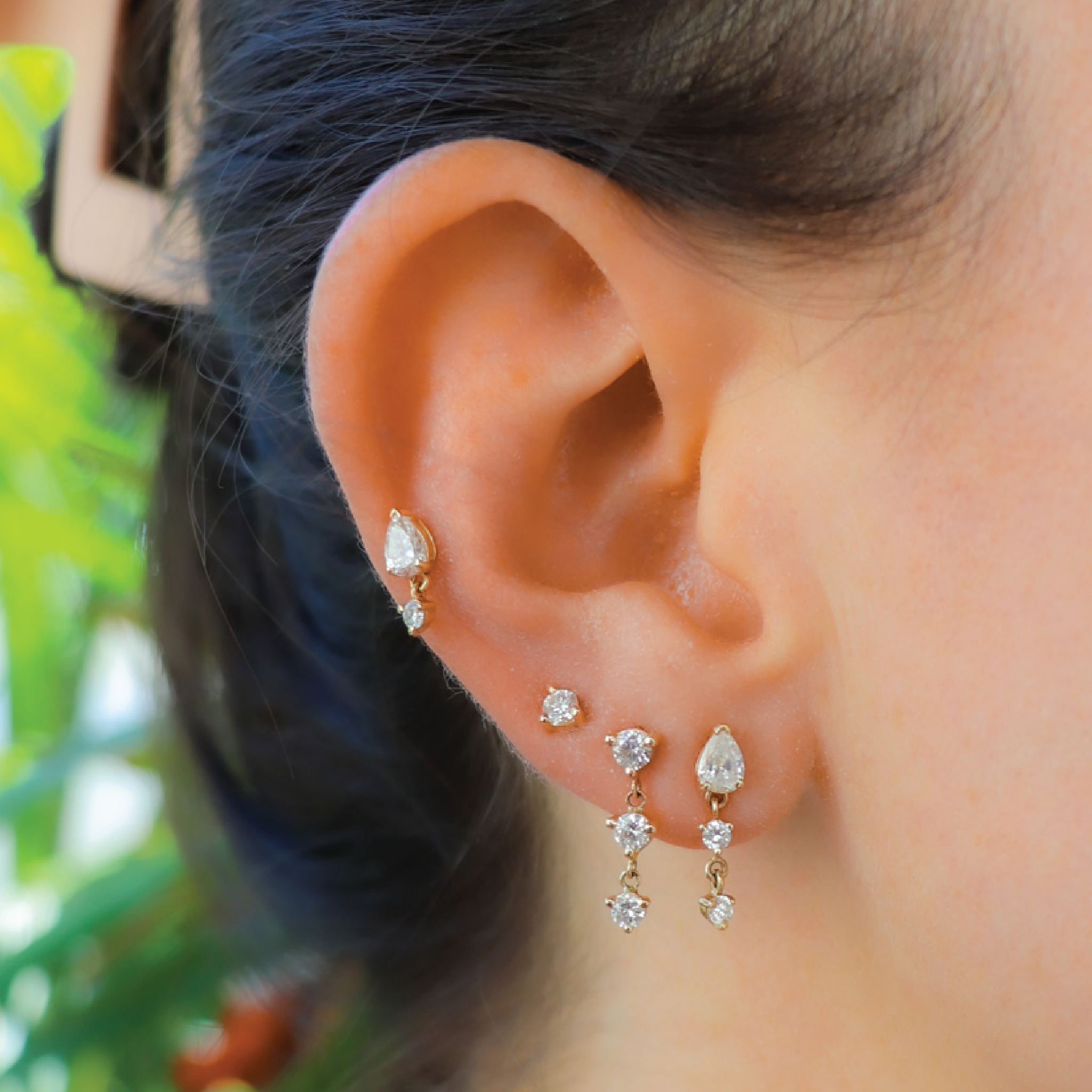 Triple Diamond Drop Studs