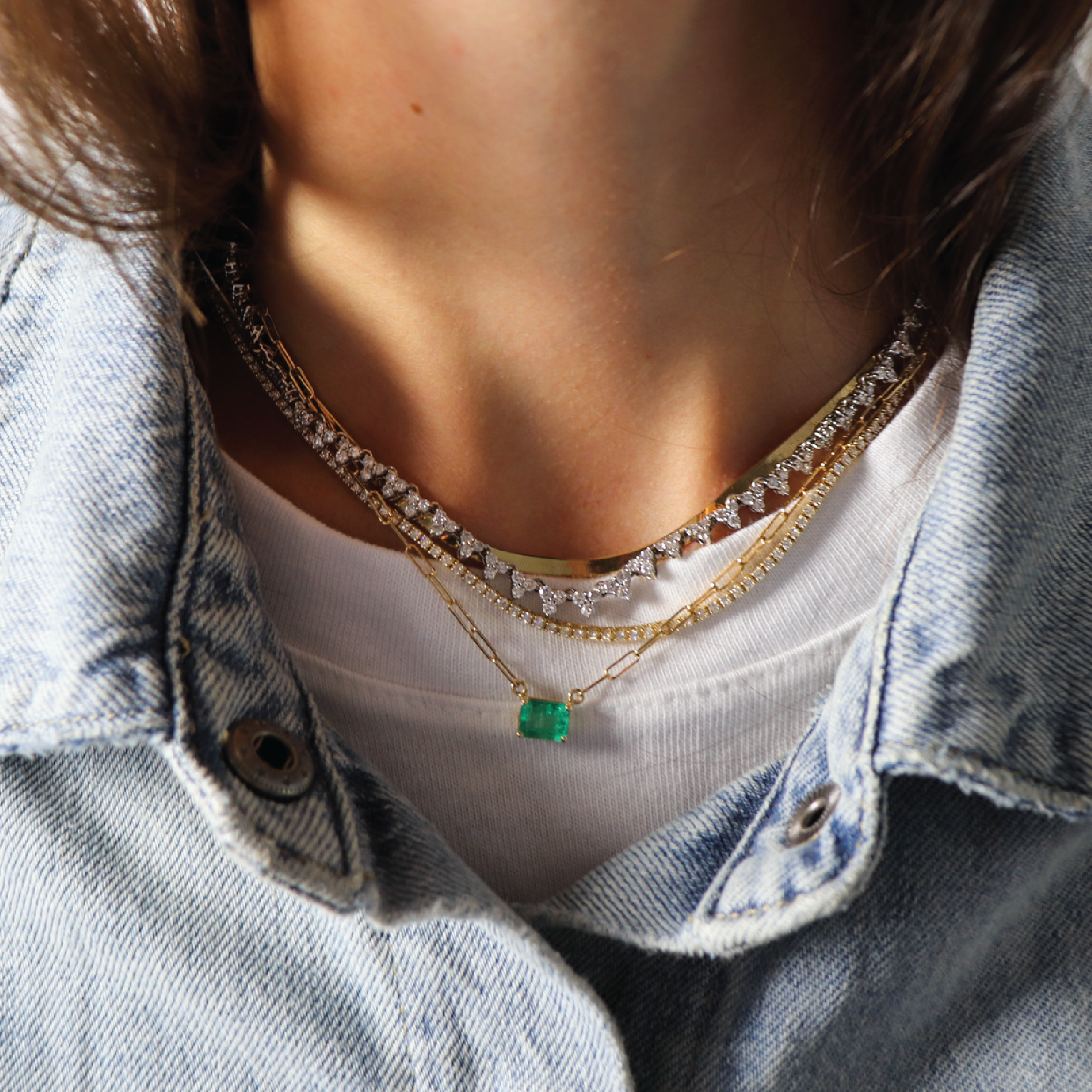 Emerald Cut Emerald Paperclip Necklace