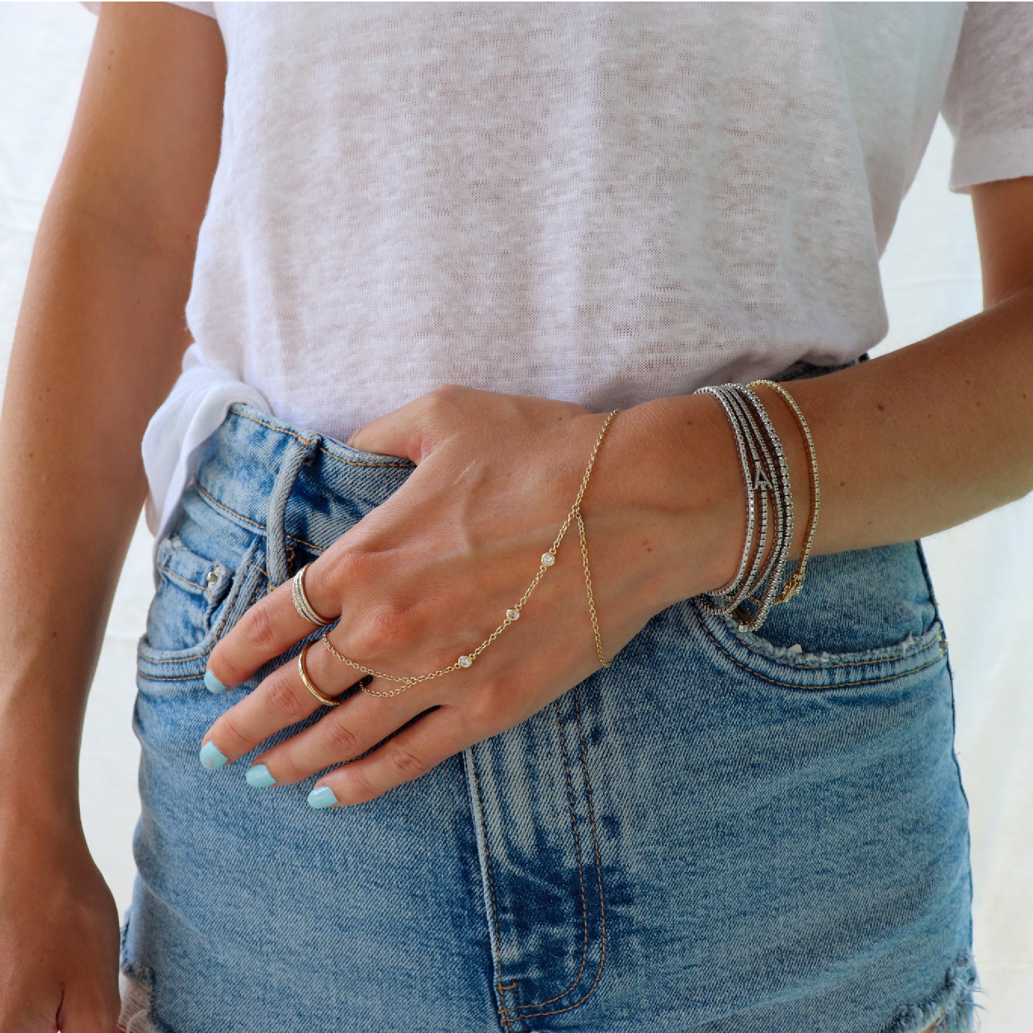 3x Diamond Bezel Hand Chain_