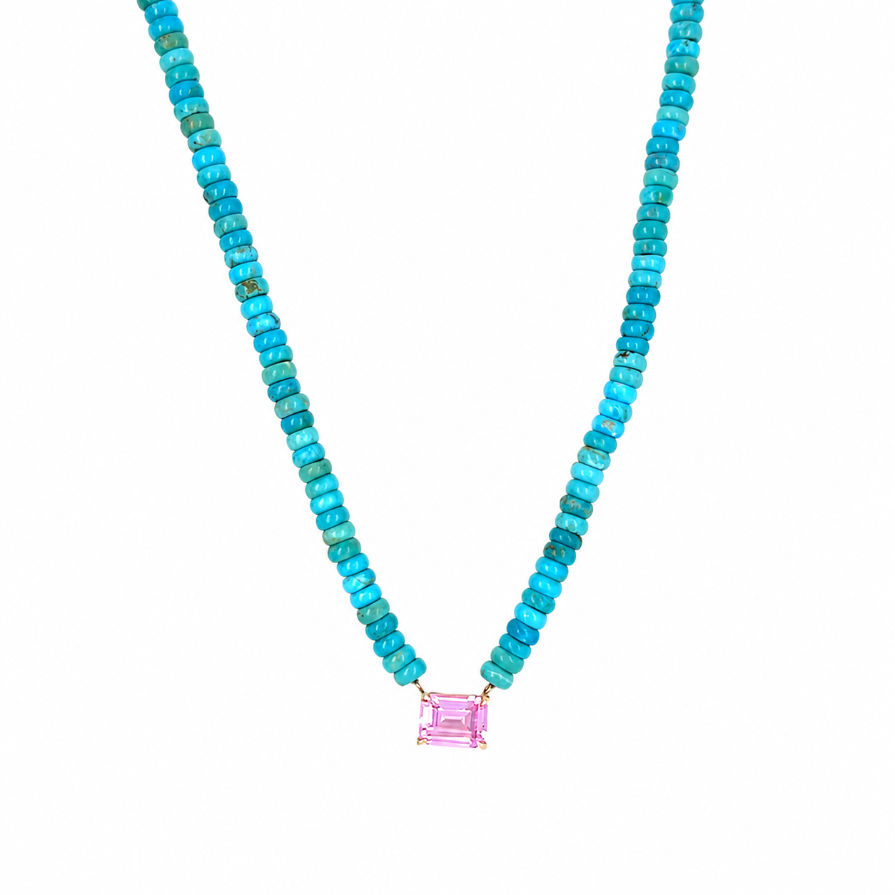 Pink Sapphire + Turquoise Beaded Necklace