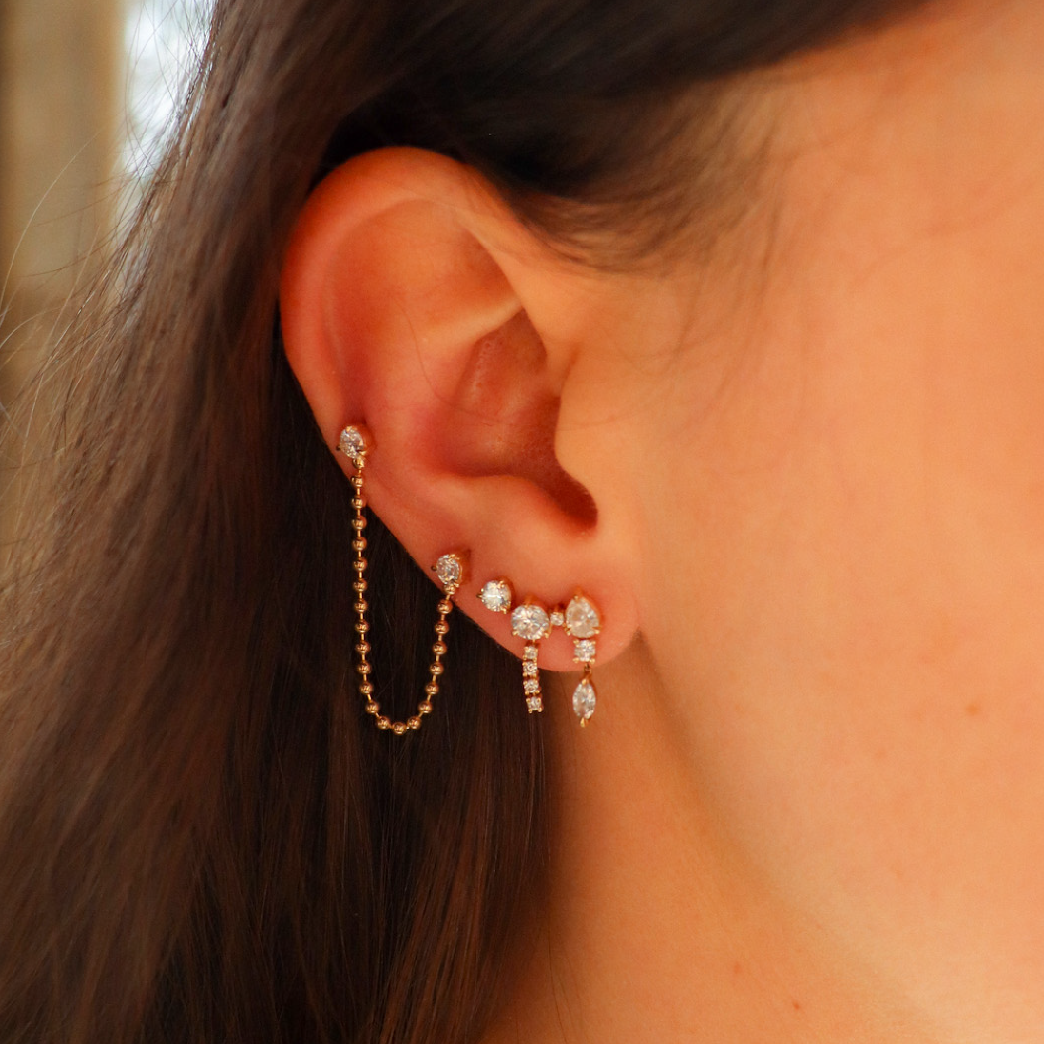 Diamond Ball Chain Connector Earrings