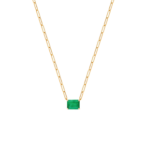 Emerald Cut Emerald Paperclip Necklace
