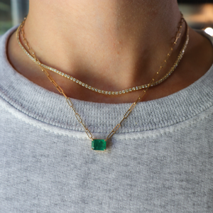 Emerald Cut Emerald Paperclip Necklace