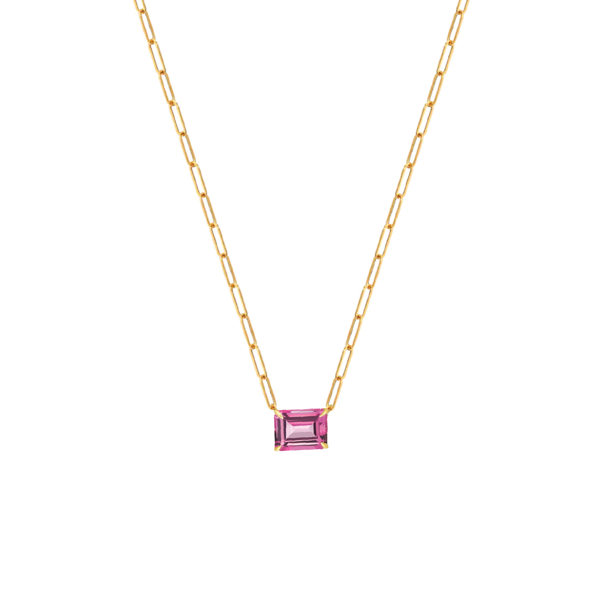 Emerald Cut Pink Topaz Paperclip Necklace