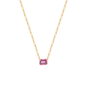 Emerald Cut Pink Topaz Paperclip Necklace