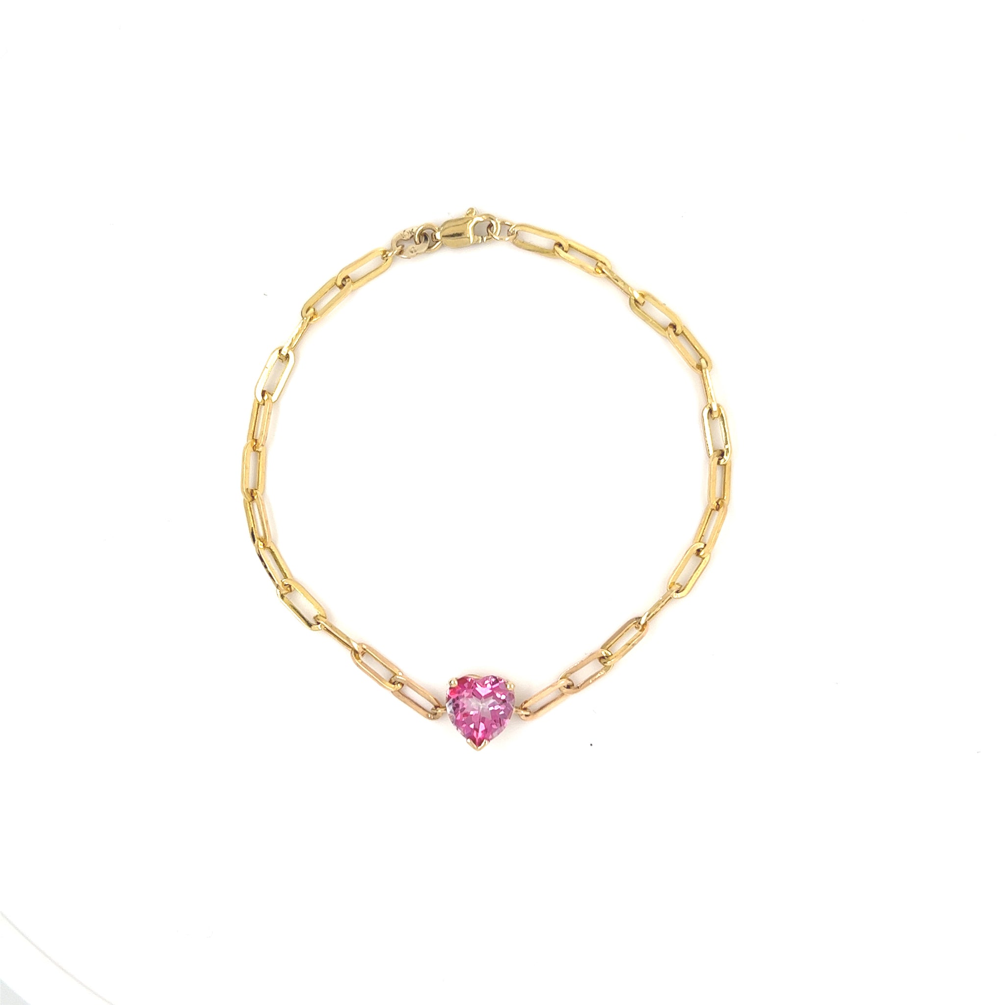Pink Topaz Heart Paperclip Bracelet