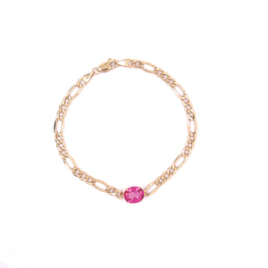 Pink Topaz Oval Figaro Bracelet