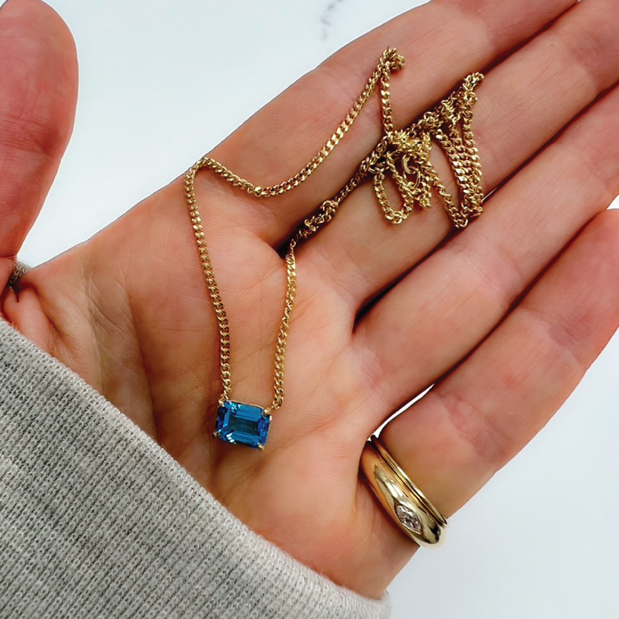 Blue Topaz Curb Chain Necklace