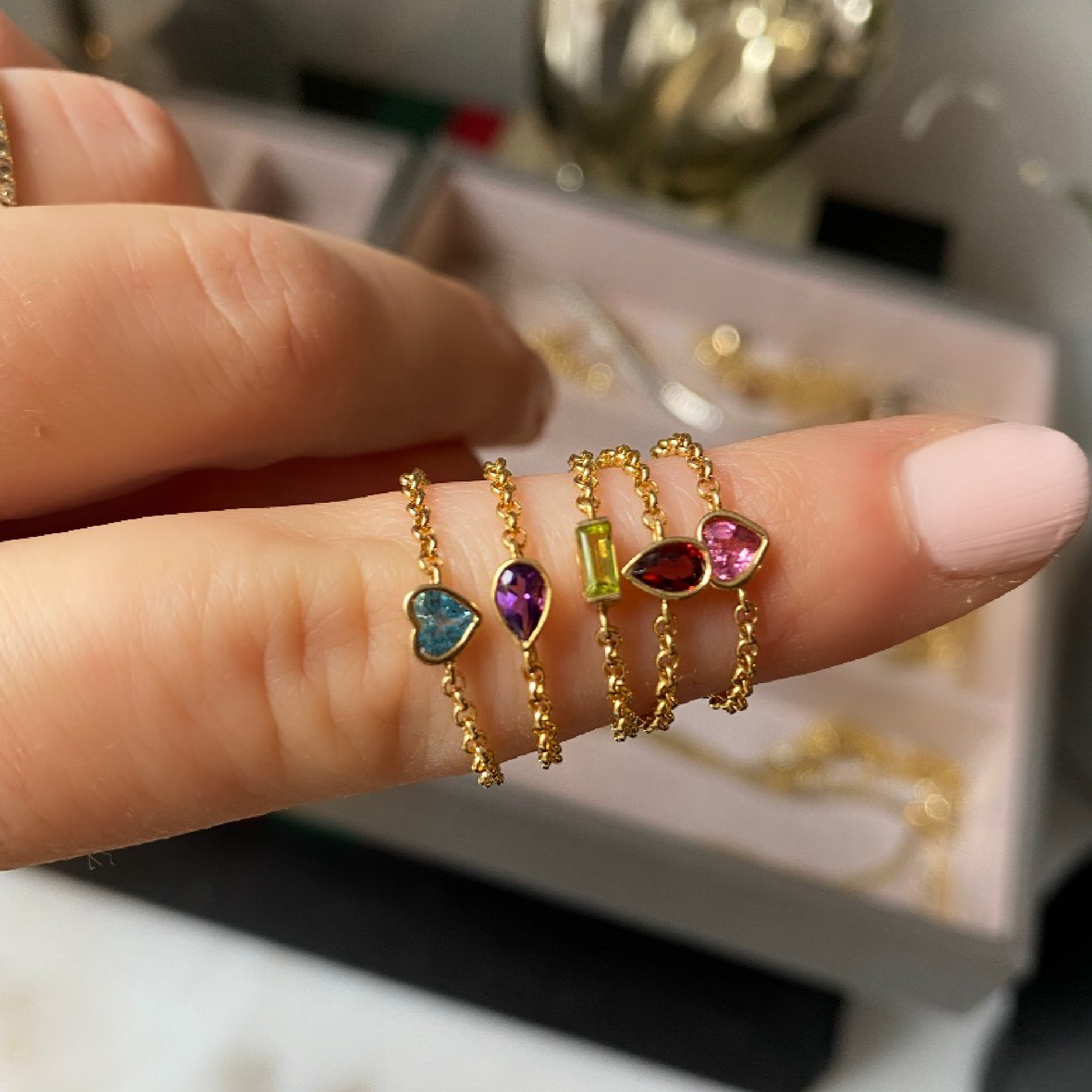 Gemstone Baguette Chain Ring