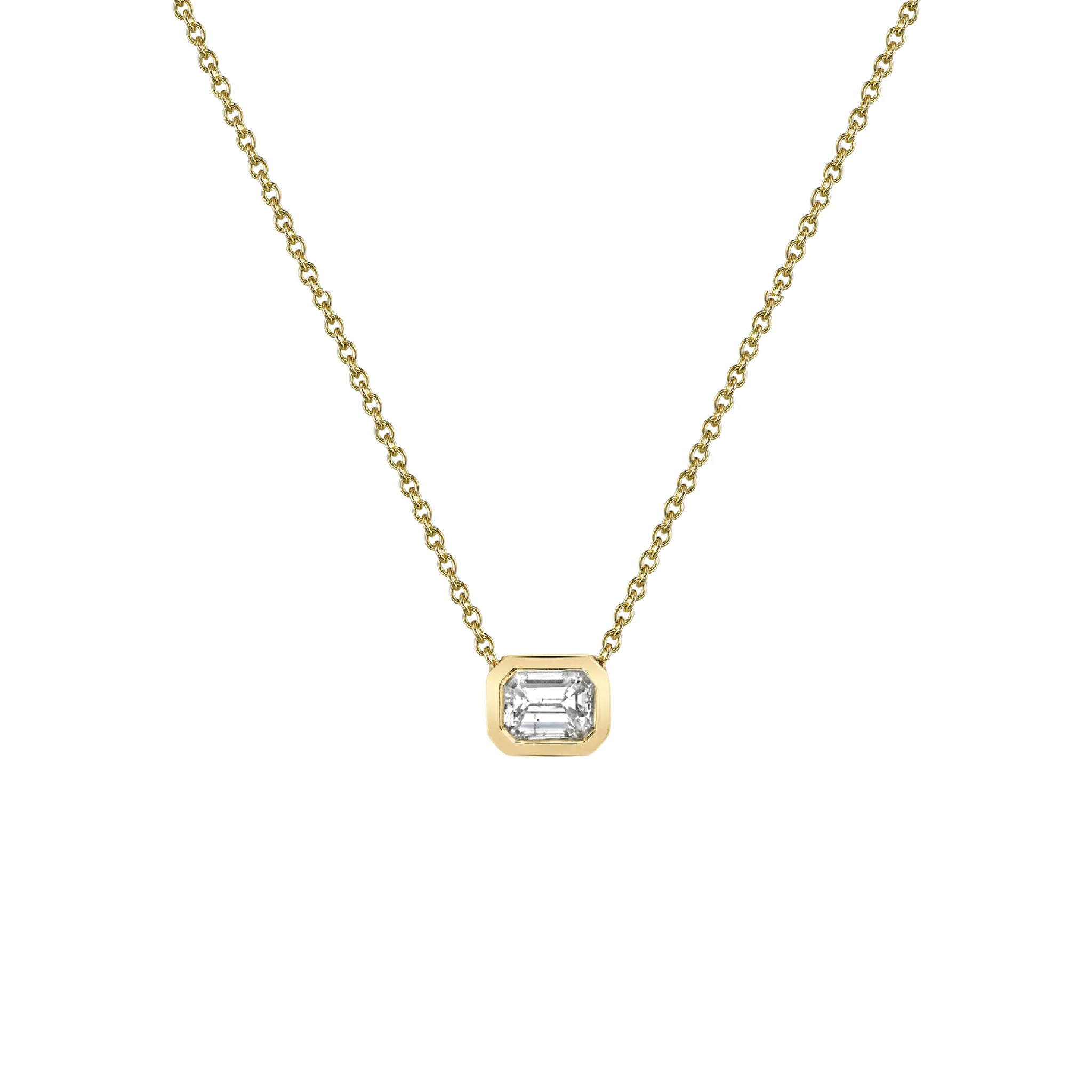 Emerald Cut Diamond Bezel Necklace