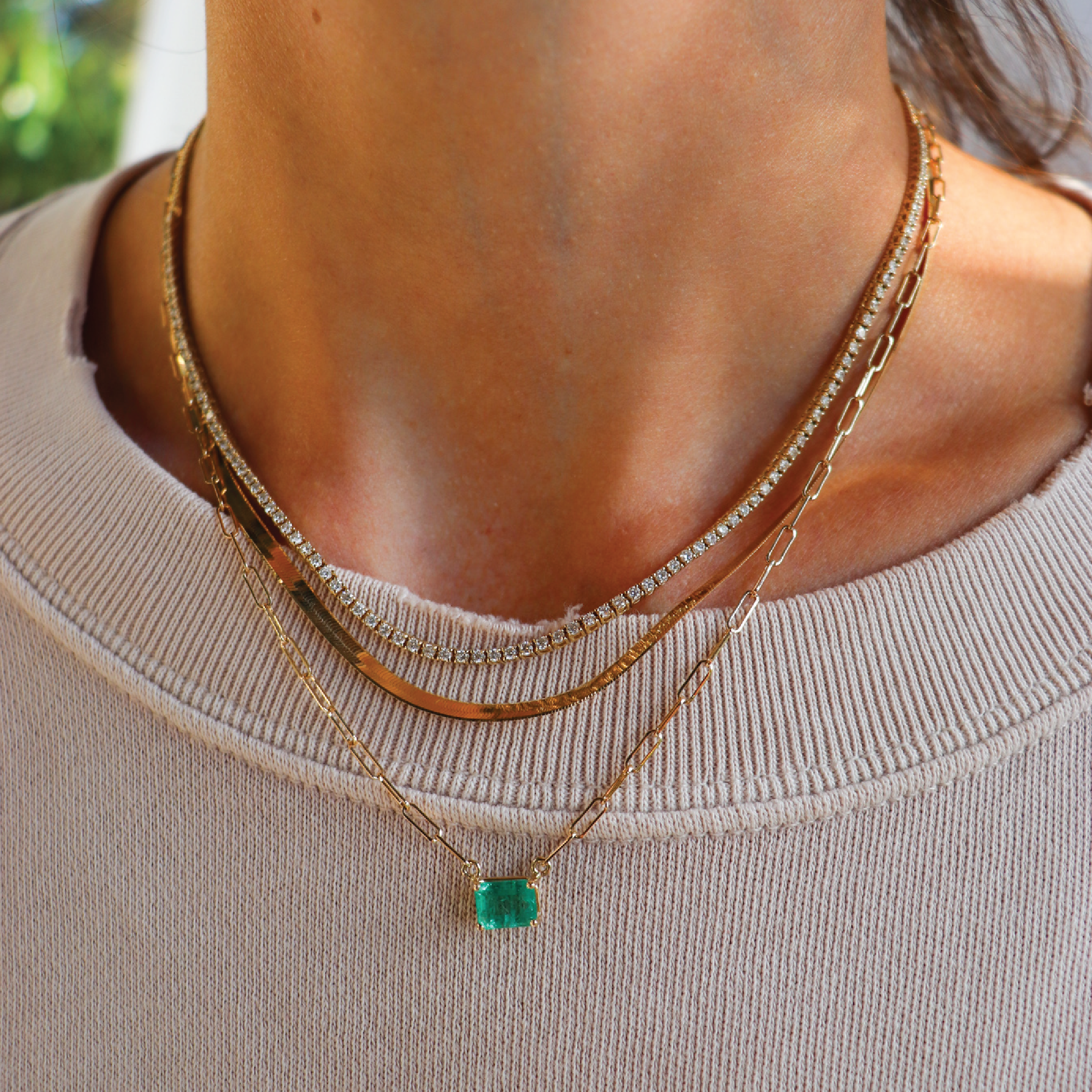 Emerald Cut Emerald Paperclip Necklace