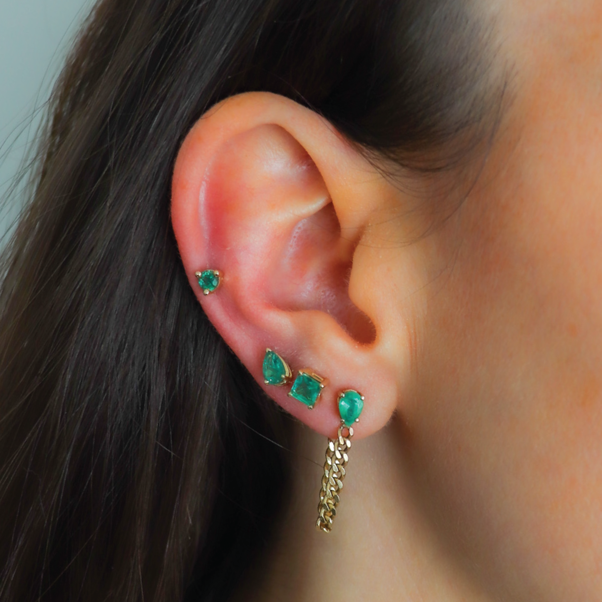 Round Emerald Stud Earring