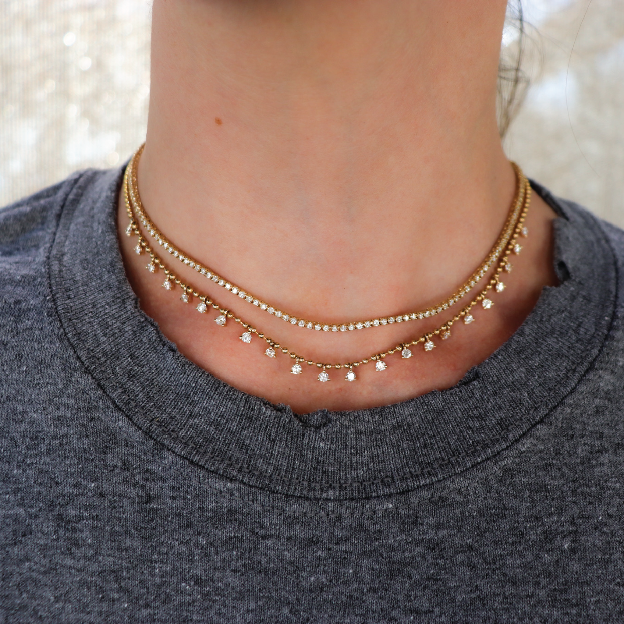 Diamond Fringe Ball Necklace