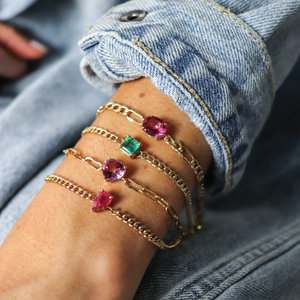 Pink Topaz Heart Paperclip Bracelet