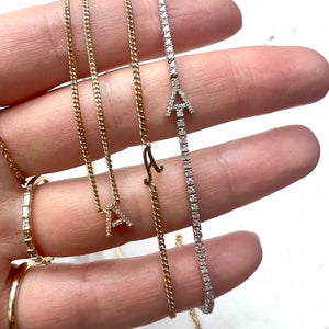 Drop Diamond Letter Curb Chain Necklace