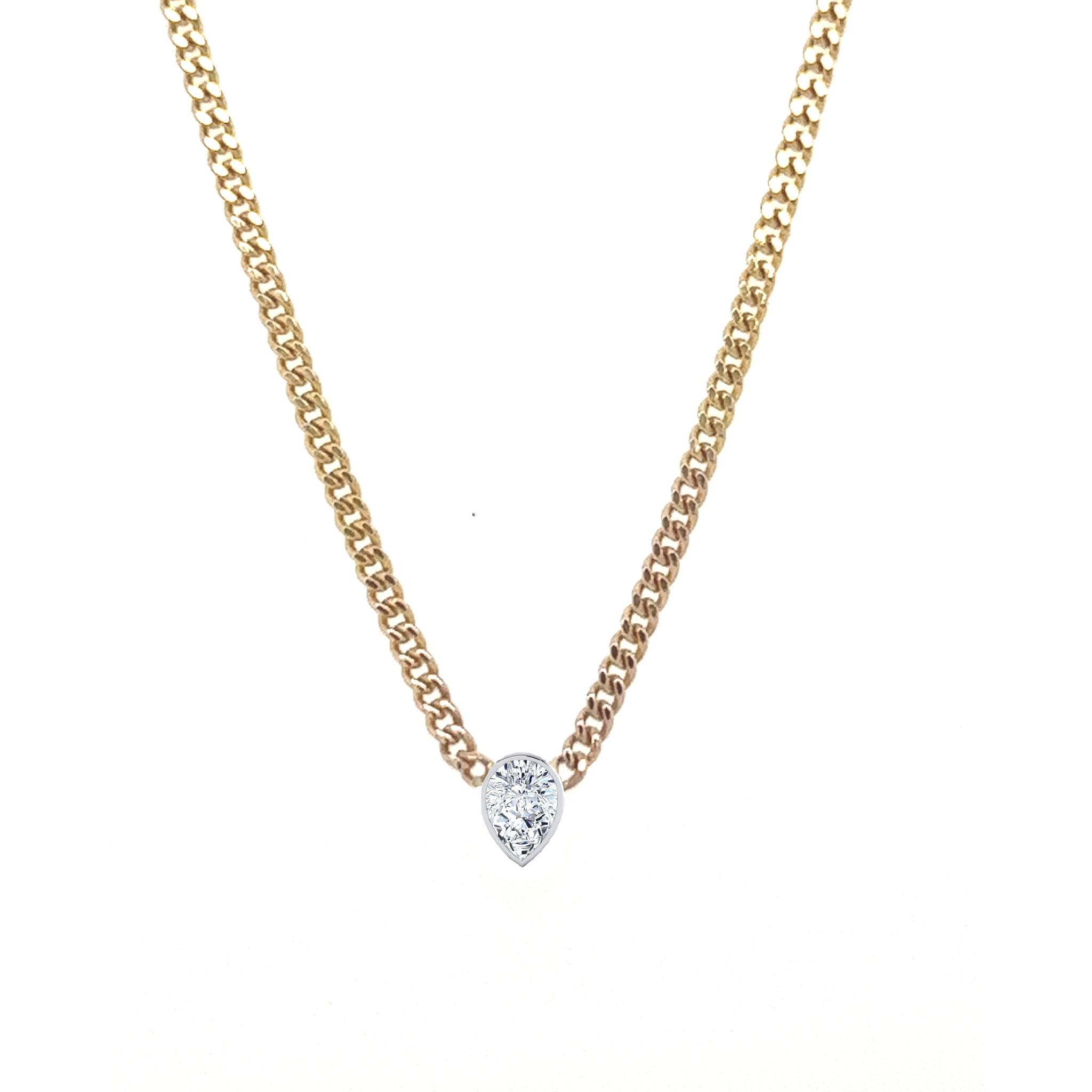 .20 Pear Diamond Bezel Curb Necklace